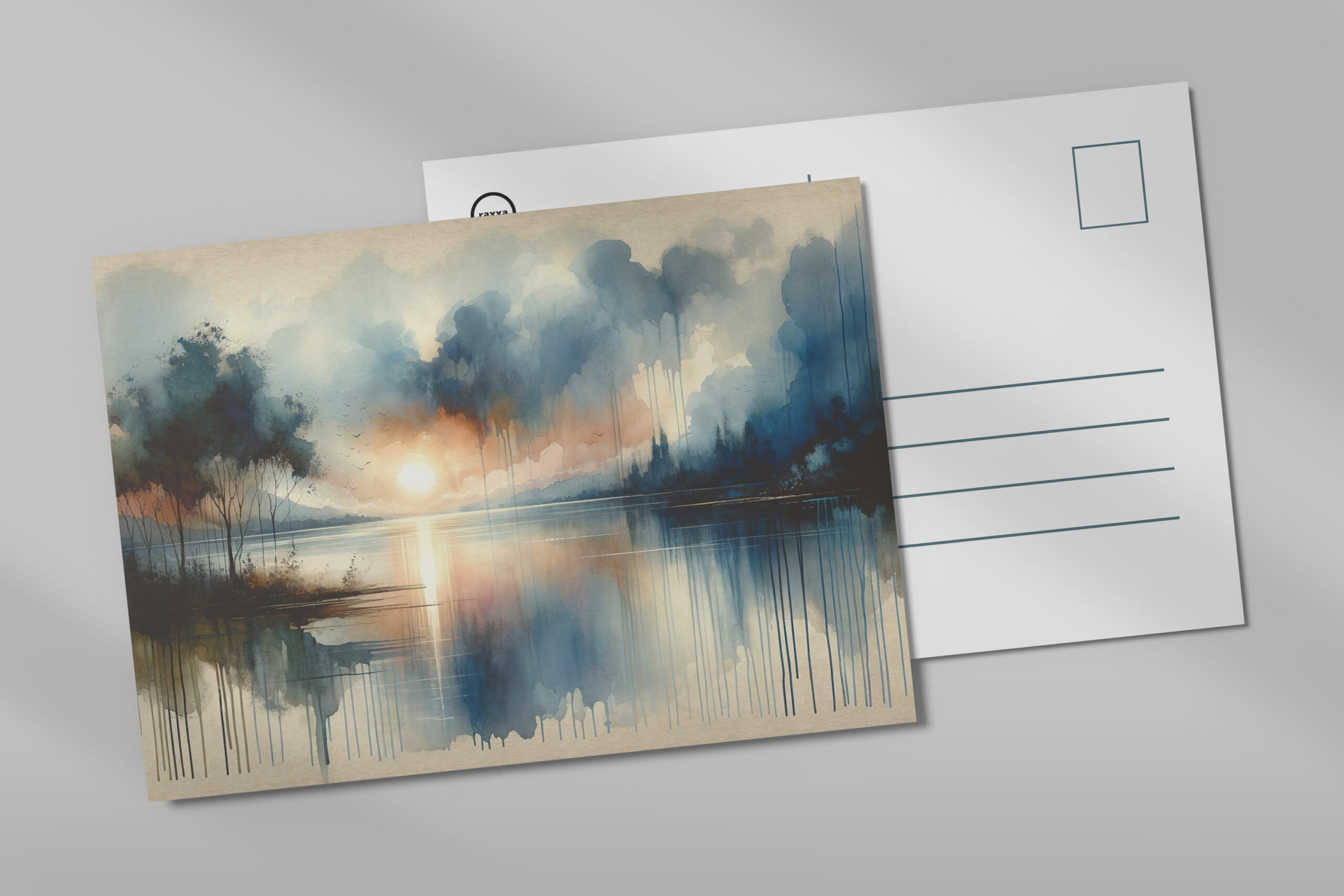 raxxa Postkarte: Watercolor Lake at Sunset