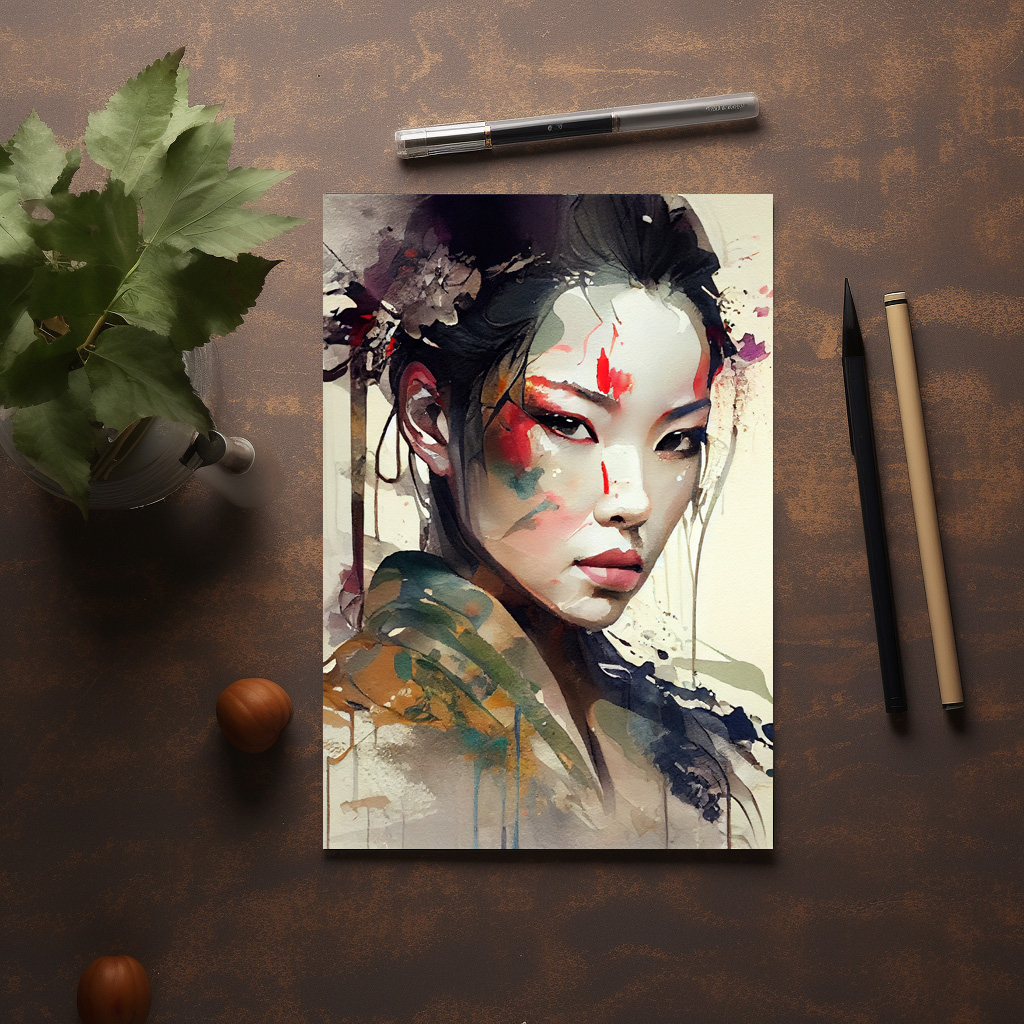 raxxa Postkarte: Warrior Geisha Portrait