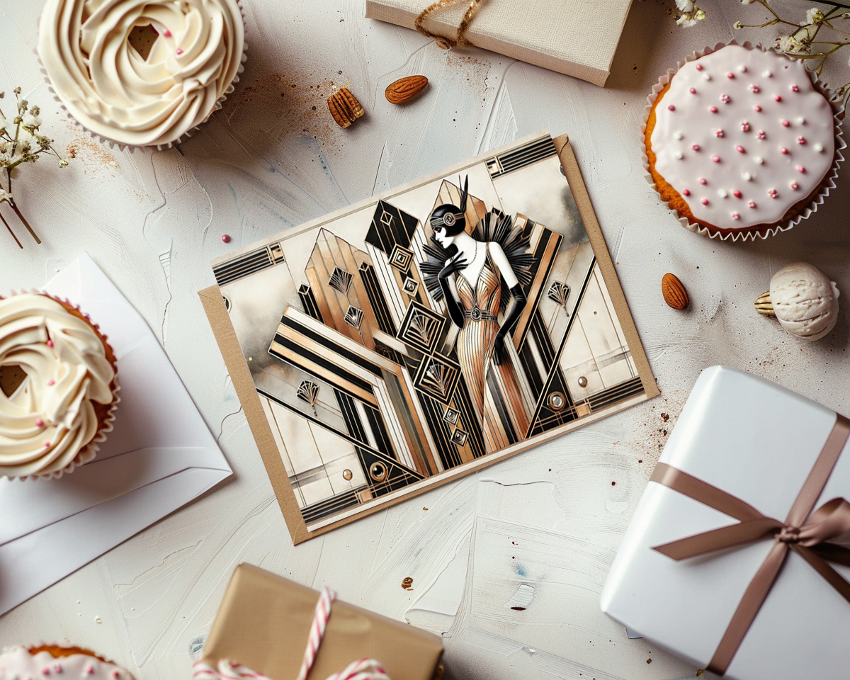 raxxa Postkarte: Gatsby Glamour Art Deco Scene