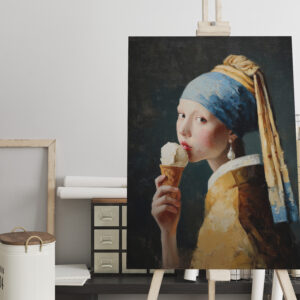 raxxa Canva: Mädchen mit Perlenohrring und Eiswaffel moderner Stil