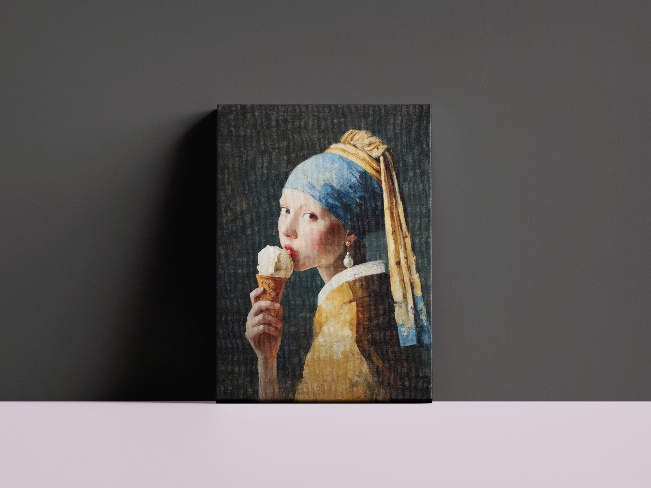 raxxa Canva: Mädchen mit Perlenohrring und Eiswaffel moderner Stil - Imagen 3