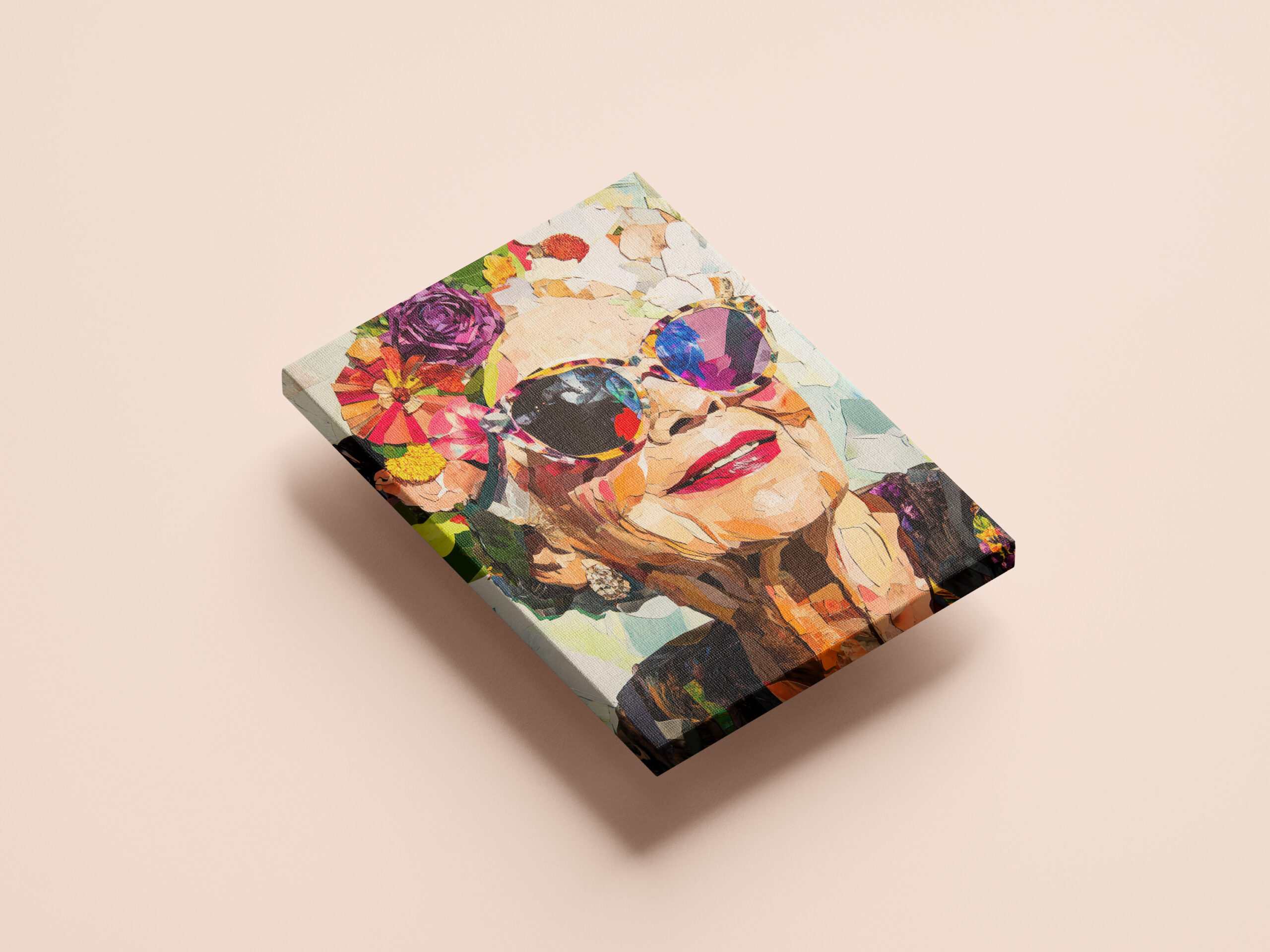 raxxa Canva: Ältere Frau mit Blumenkranz und Sonnenbrille farbenfrohes modernes Porträt - Imagen 2