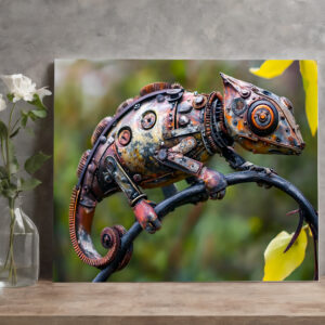 raxxa Canva: Metal Chameleon on Branch twig sitting