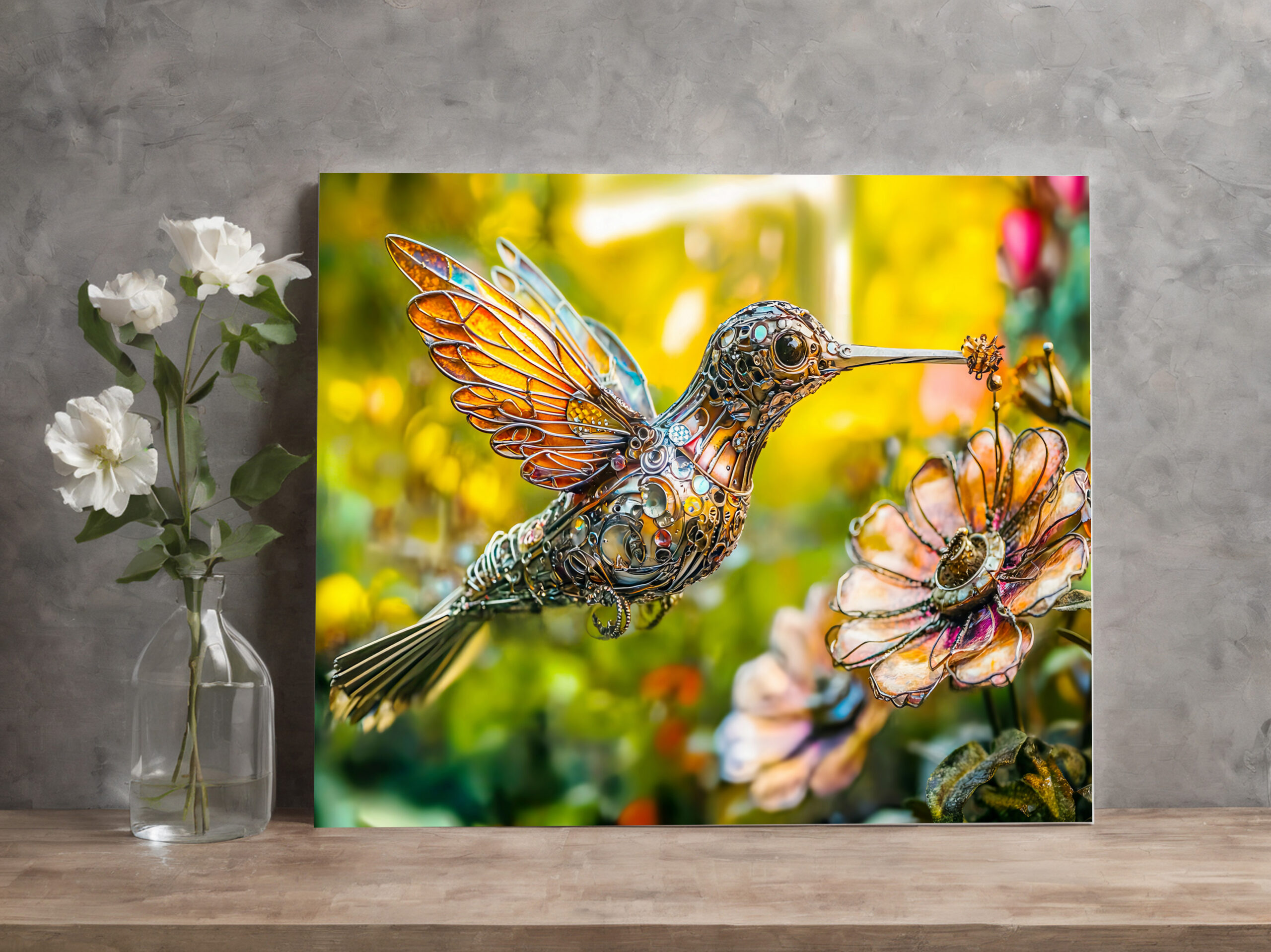 raxxa Canva: Metal Hummingbird in Flight on flower - Imagen 2