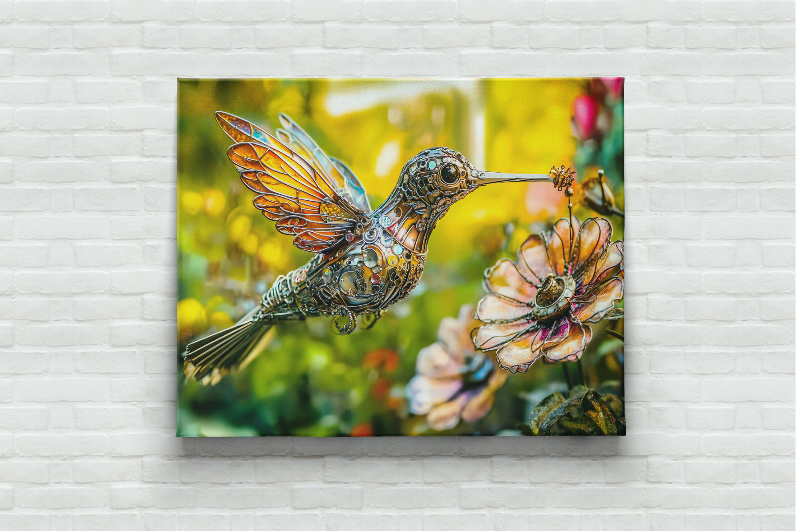 raxxa Canva: Metal Hummingbird in Flight on flower - Imagen 3