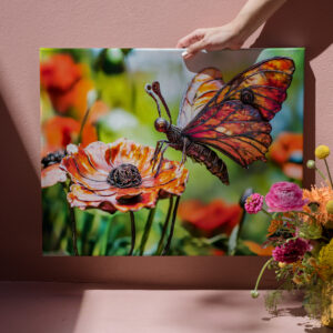 raxxa Canva: Metal Butterfly on Poppy flower