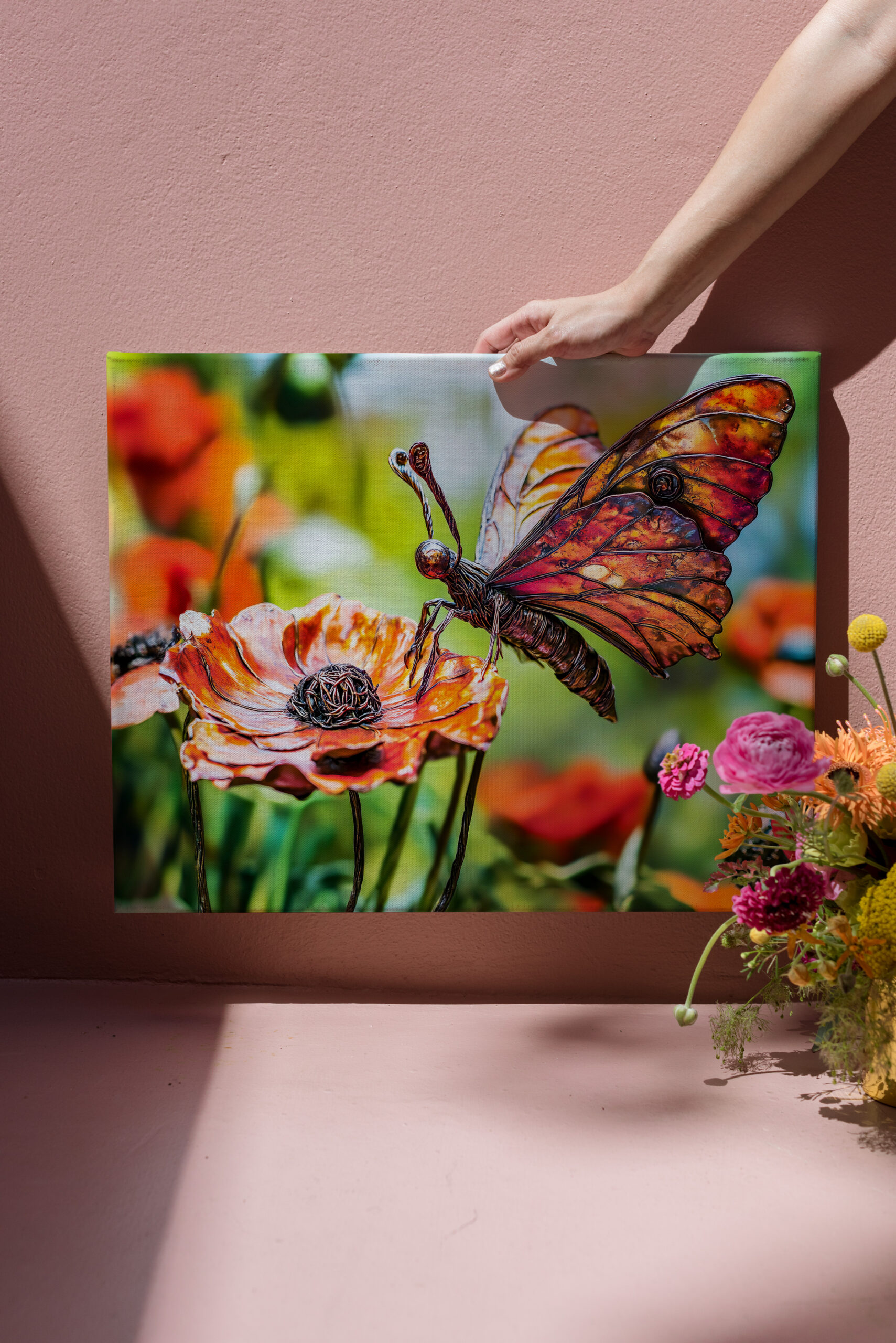 raxxa Canva: Metal Butterfly on Poppy flower