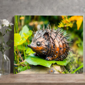 raxxa Canva: Metal Hedgehog Garden Decor on leave