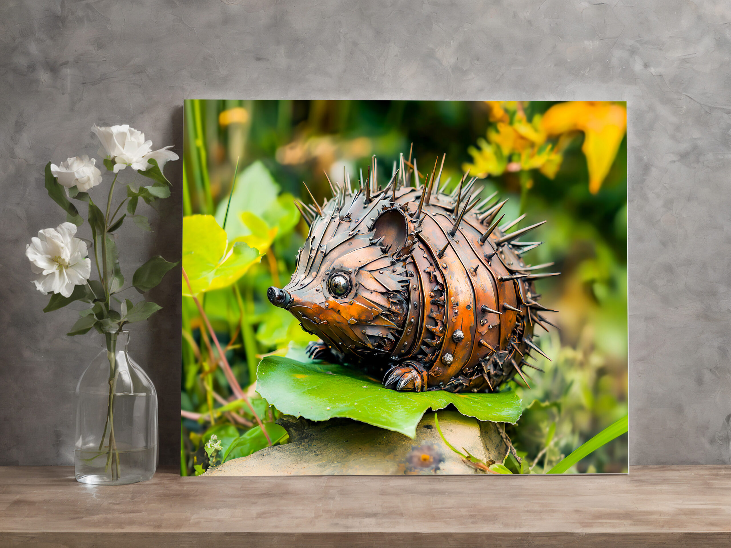 raxxa Canva: Metal Hedgehog Garden Decor on leave