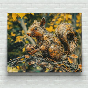 raxxa Canva: Metal Squirrel on Branch in autumn