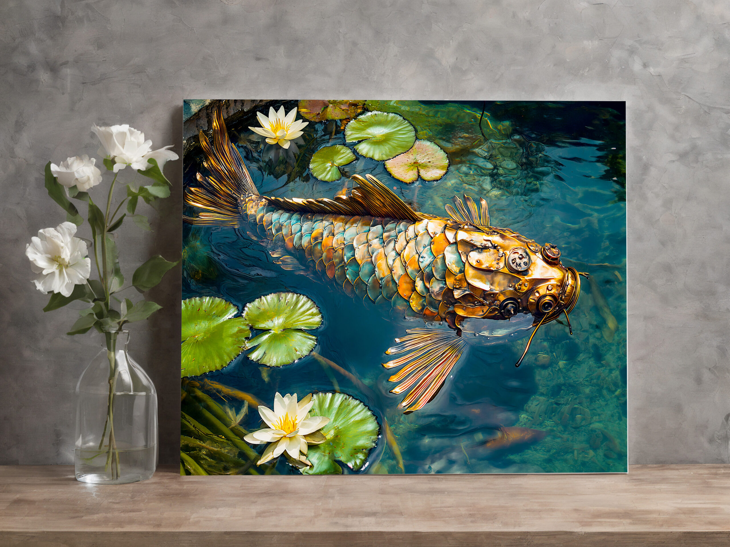 raxxa Canva: Metal Koi in Pond and water lilith