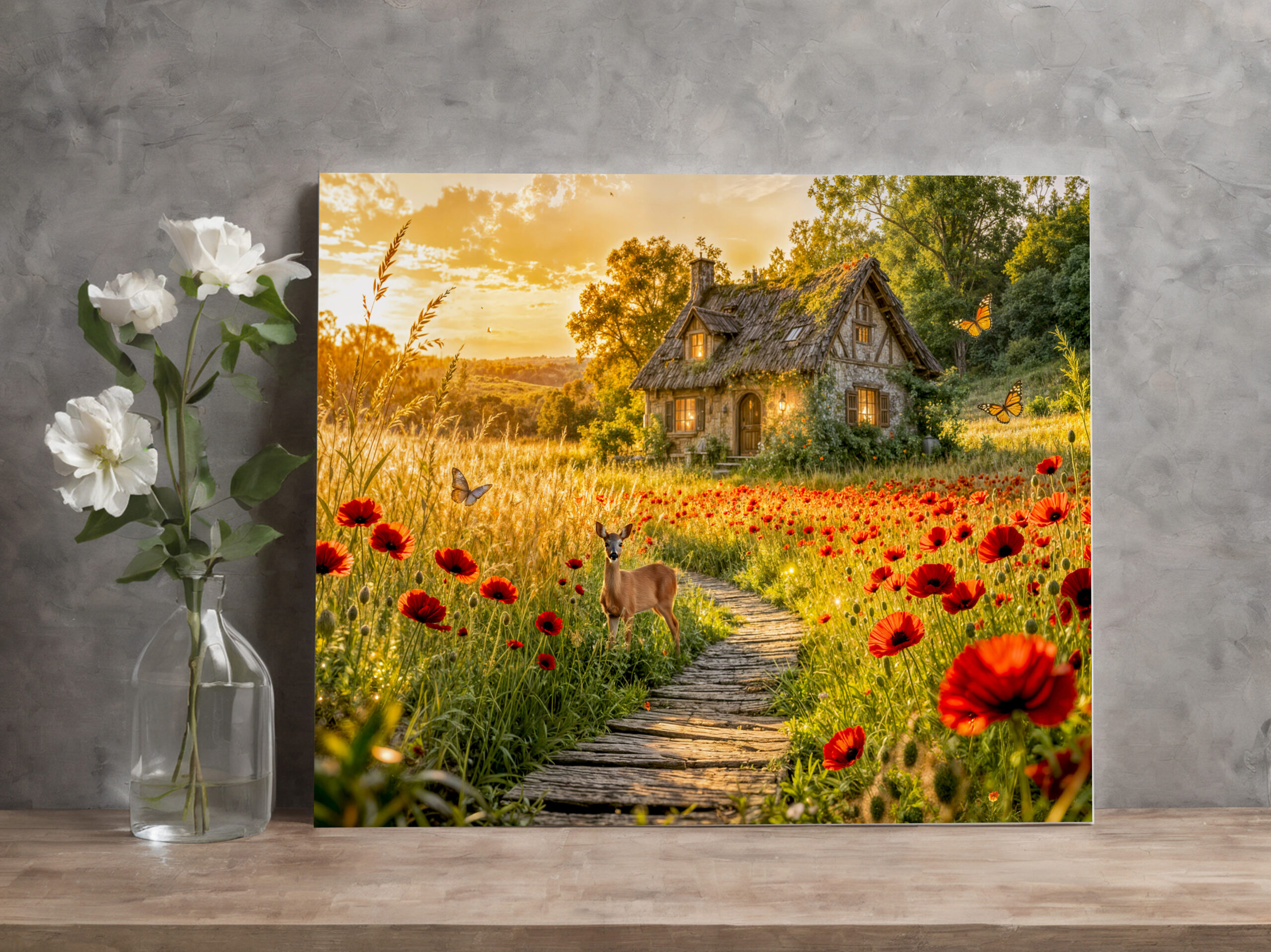 raxxa Canva: Poppy Field Cottage with Wooden Path – Image 2