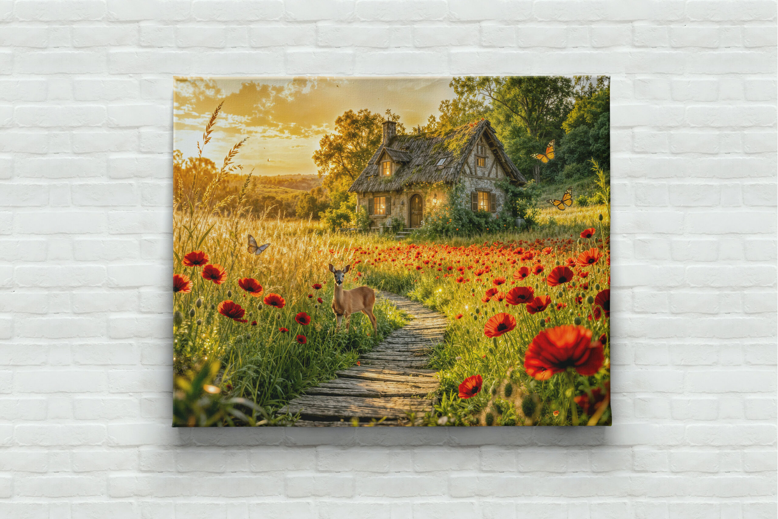 raxxa Canva: Poppy Field Cottage with Wooden Path – Image 3
