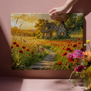 raxxa Canva: Poppy Field Cottage with Wooden Path