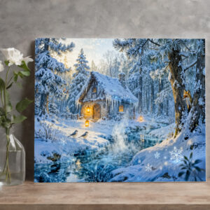 raxxa Canva: Winter Cottage by the Forest Stream