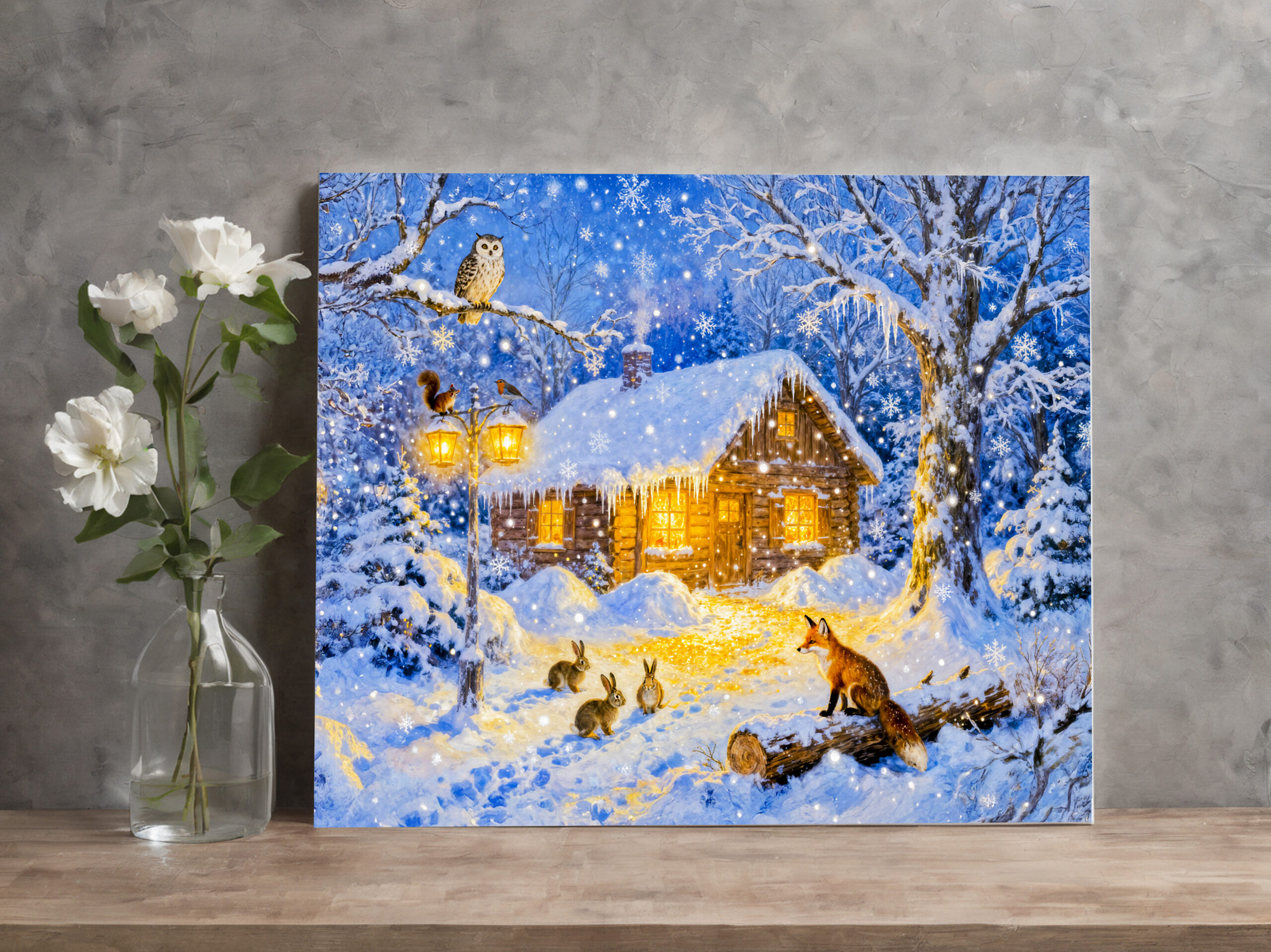 raxxa Canva: Winter Forest Cottage with Woodland Animals - immagine 2