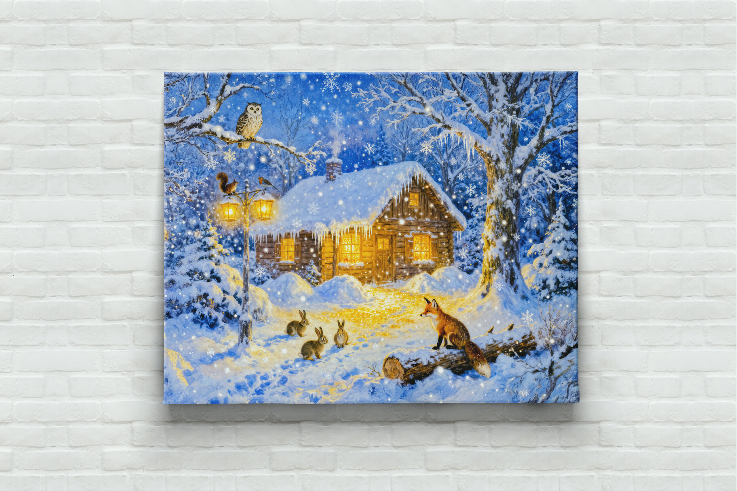 raxxa Canva: Winter Forest Cottage with Woodland Animals - immagine 3