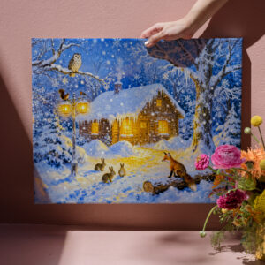 raxxa Canva: Winter Forest Cottage with Woodland Animals
