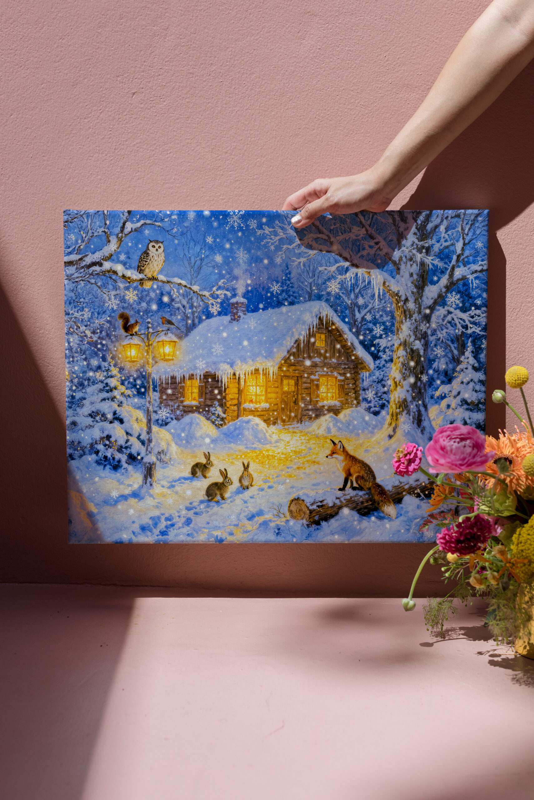 raxxa Canva: Winter Forest Cottage with Woodland Animals