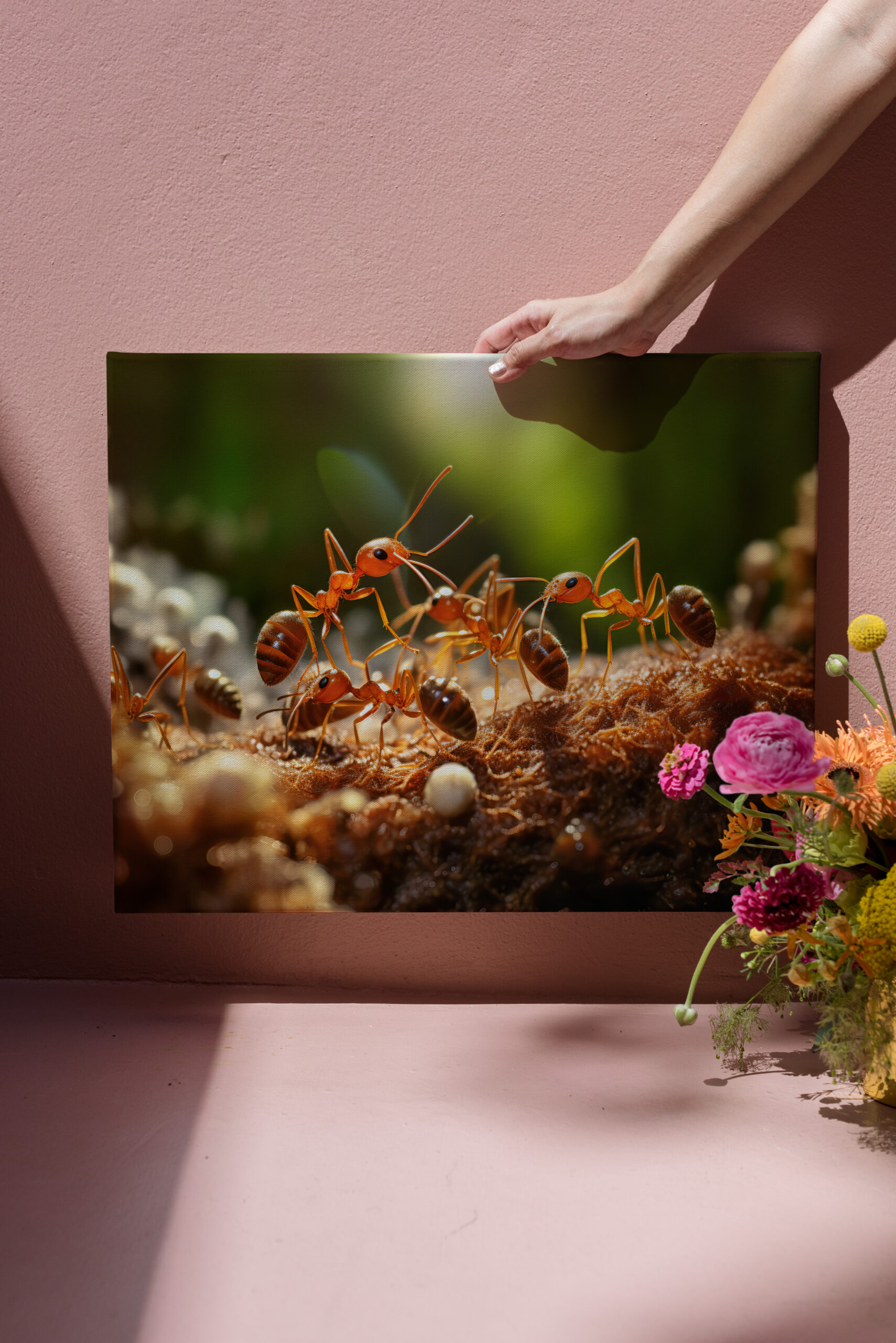raxxa Canva: busy ant colony working together to carry tiny pieces of food back to their underground nest – Image 3