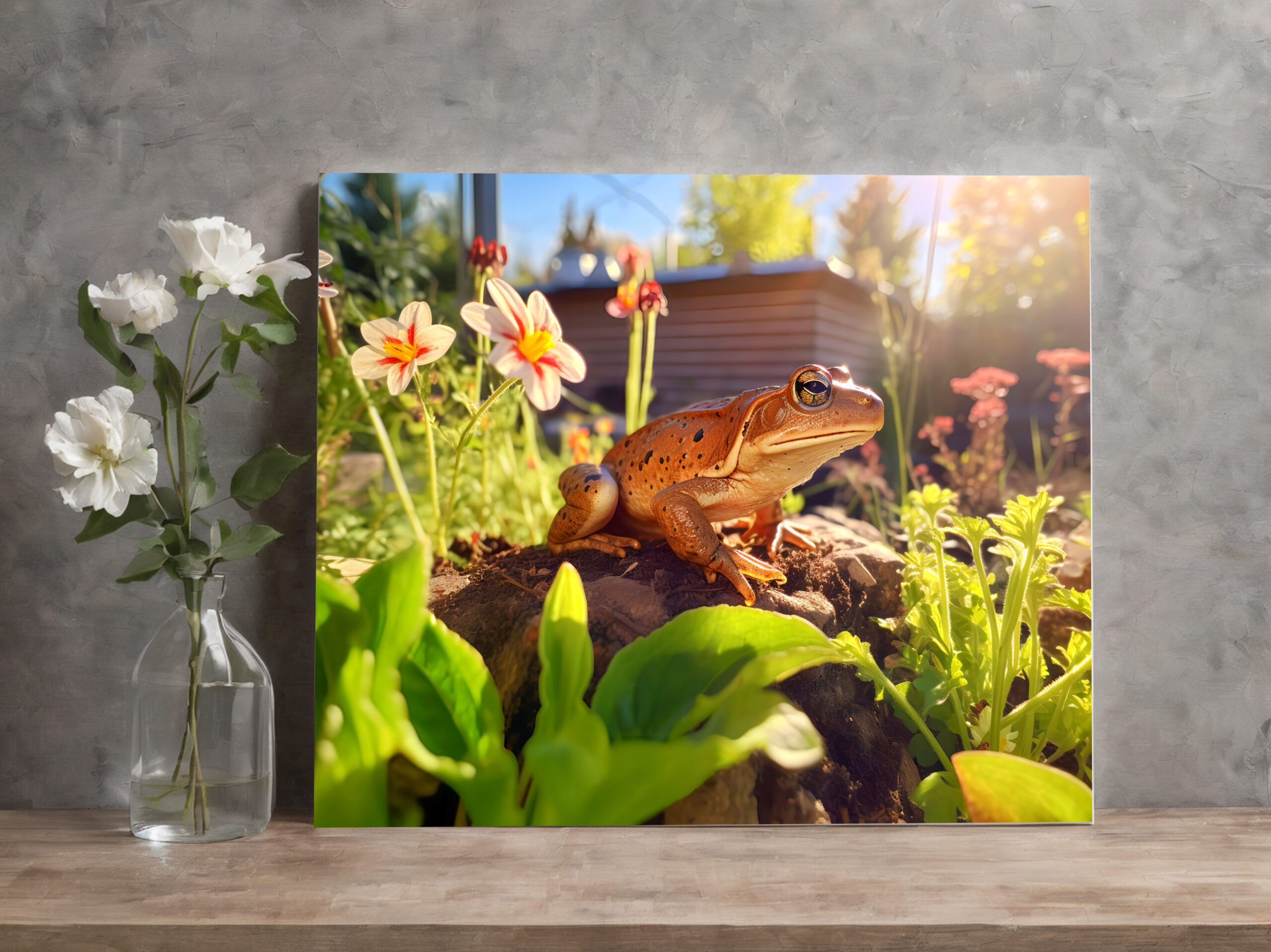 raxxa Canva: satisfied frog perched on a garden bed