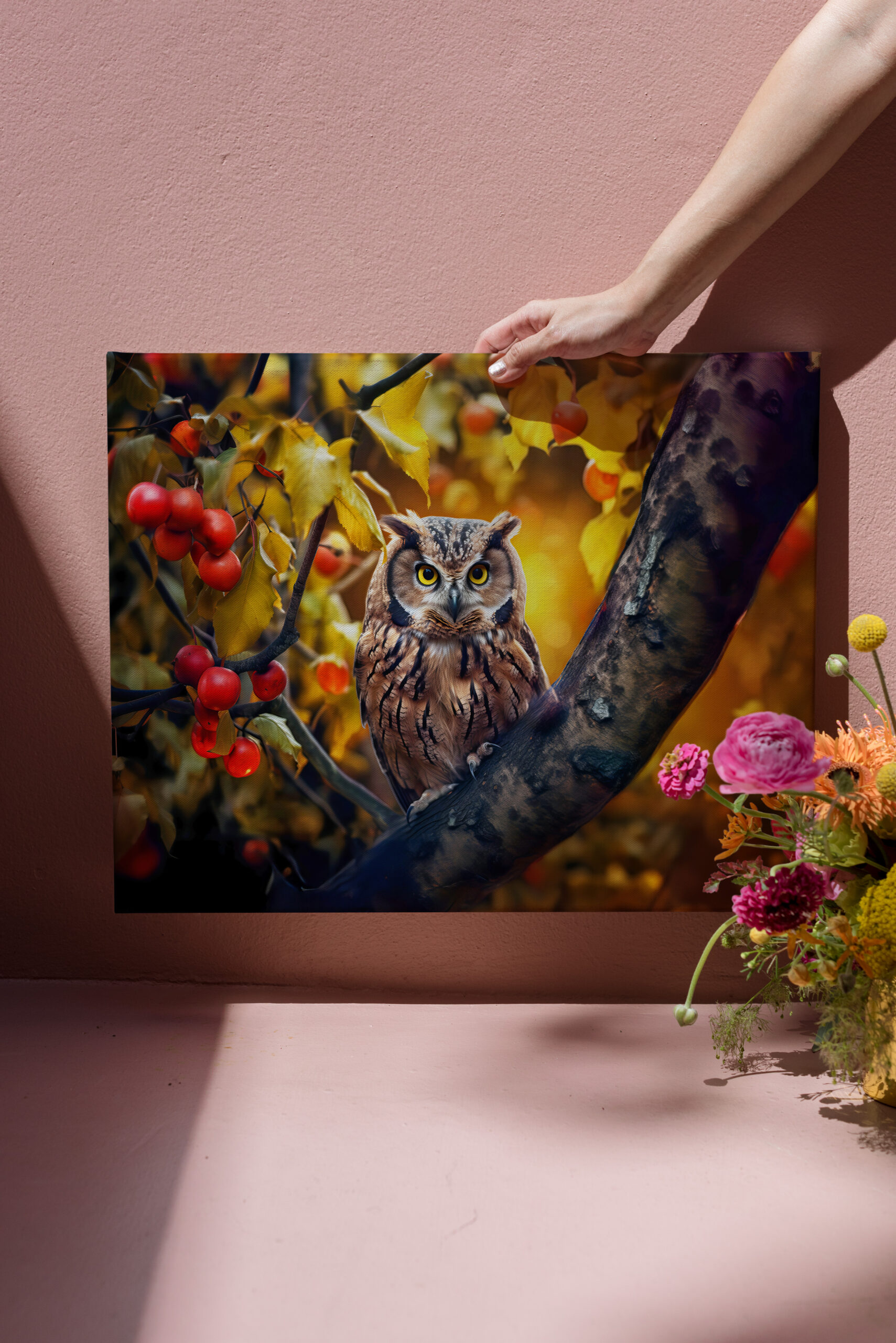 raxxa Canva: wise owl perched on a branch of apple tree – Image 3
