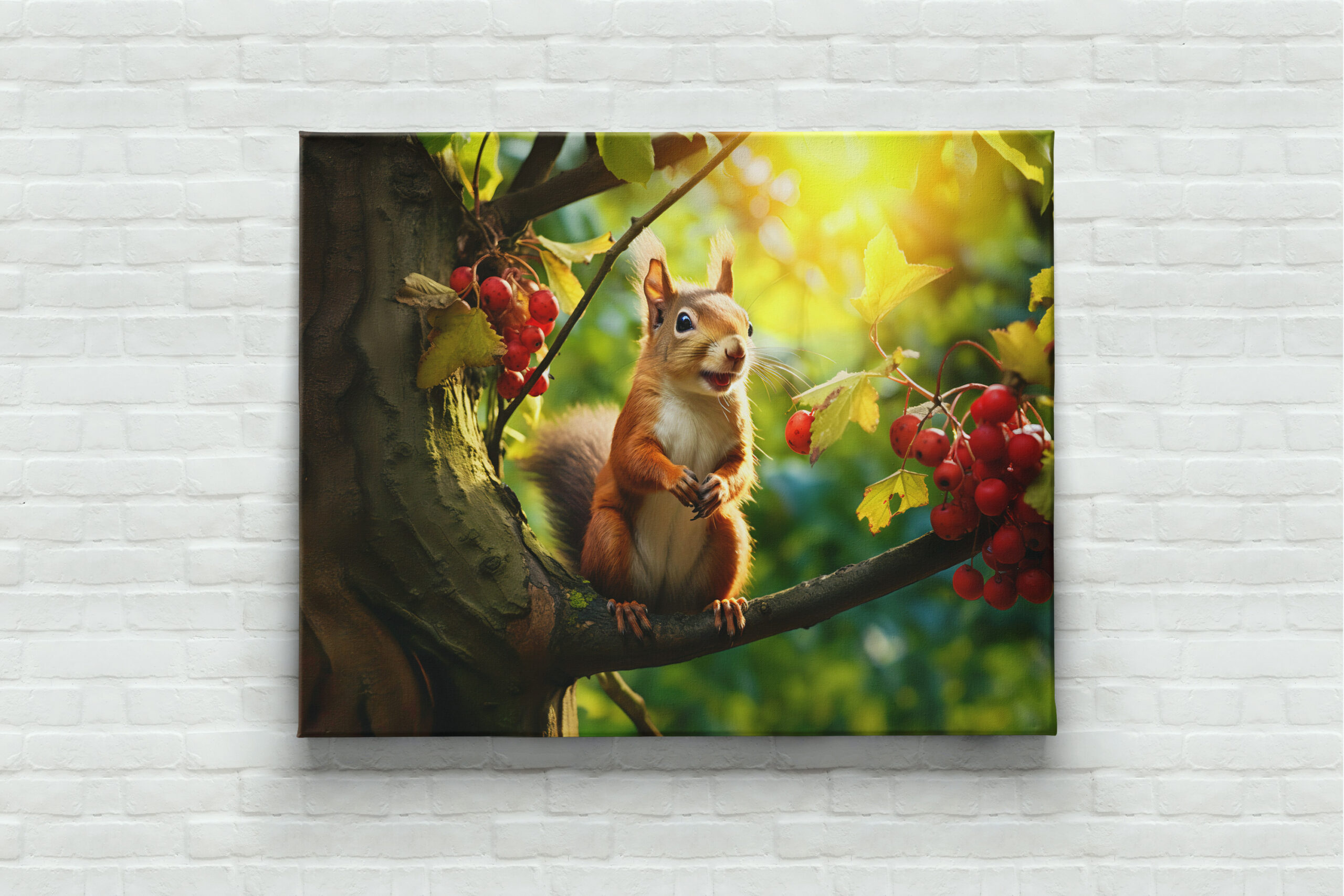 raxxa Canva: curious squirrel perched on a branch, nibbling on a freshly fruits – Bild 3