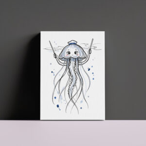 raxxa Canva: Jellyfish Conductor Leading Rhythm in Marine Ink Illustration