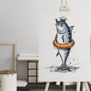 raxxa Canva: Herring with Lifebuoy in Marine Ink Illustration