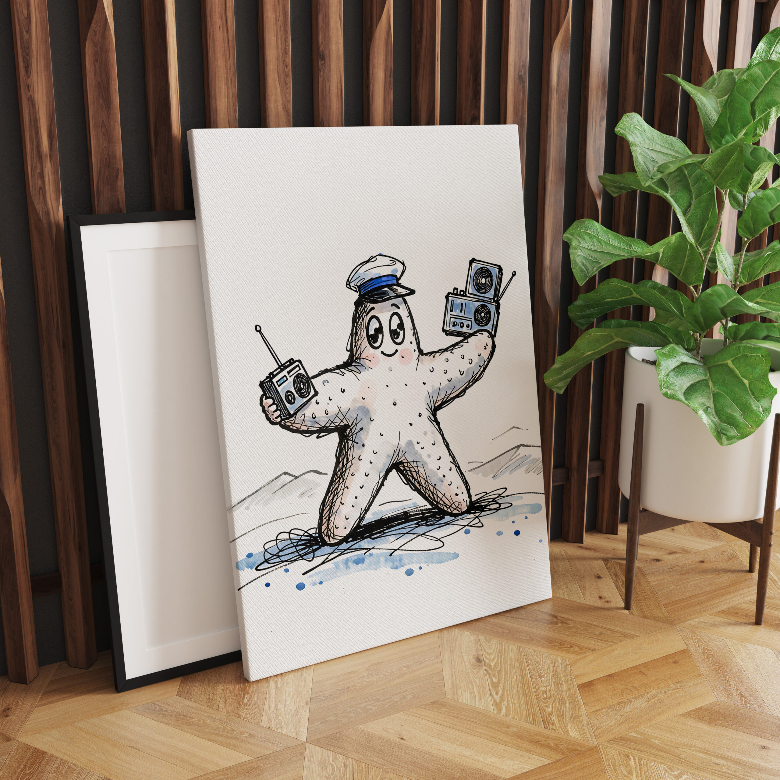 raxxa Canva: Starfish Grooving with Radios in Coastal Ink Illustration