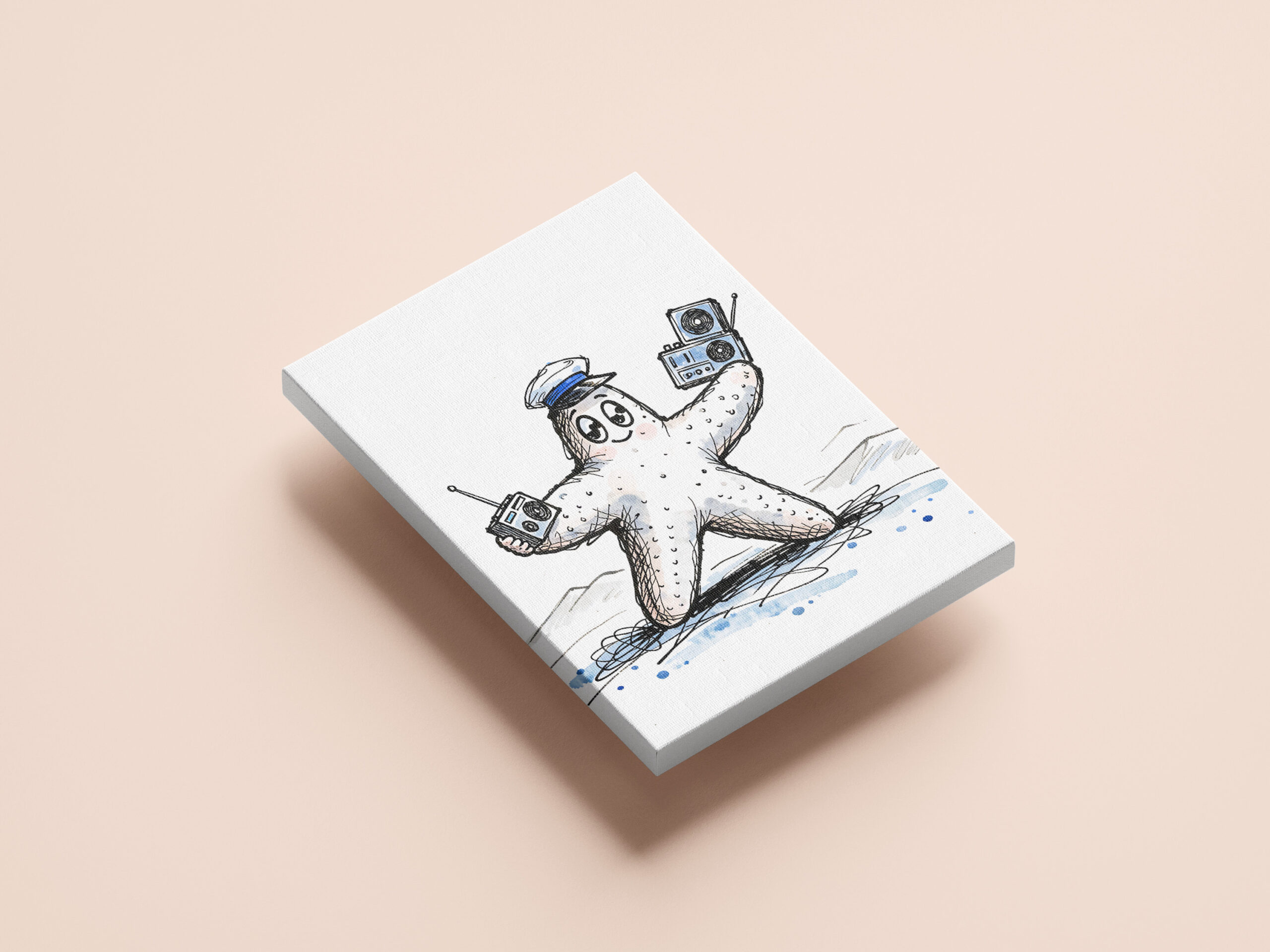 raxxa Canva: Starfish Grooving with Radios in Coastal Ink Illustration – Image 2