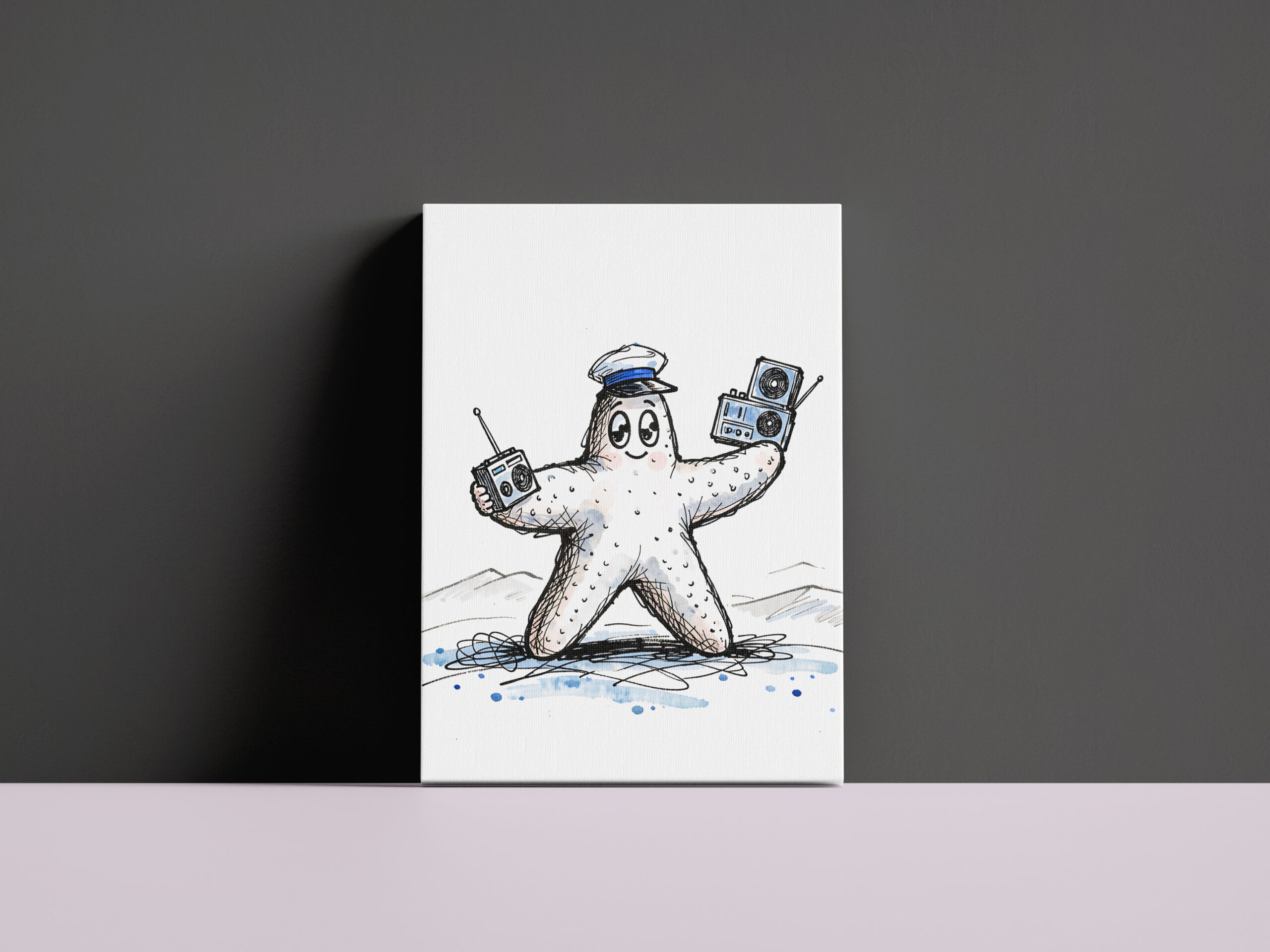 raxxa Canva: Starfish Grooving with Radios in Coastal Ink Illustration – Image 3