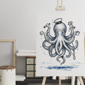 raxxa Canva: Octopus Juggling Anchors in Playful Marine Ink Illustration