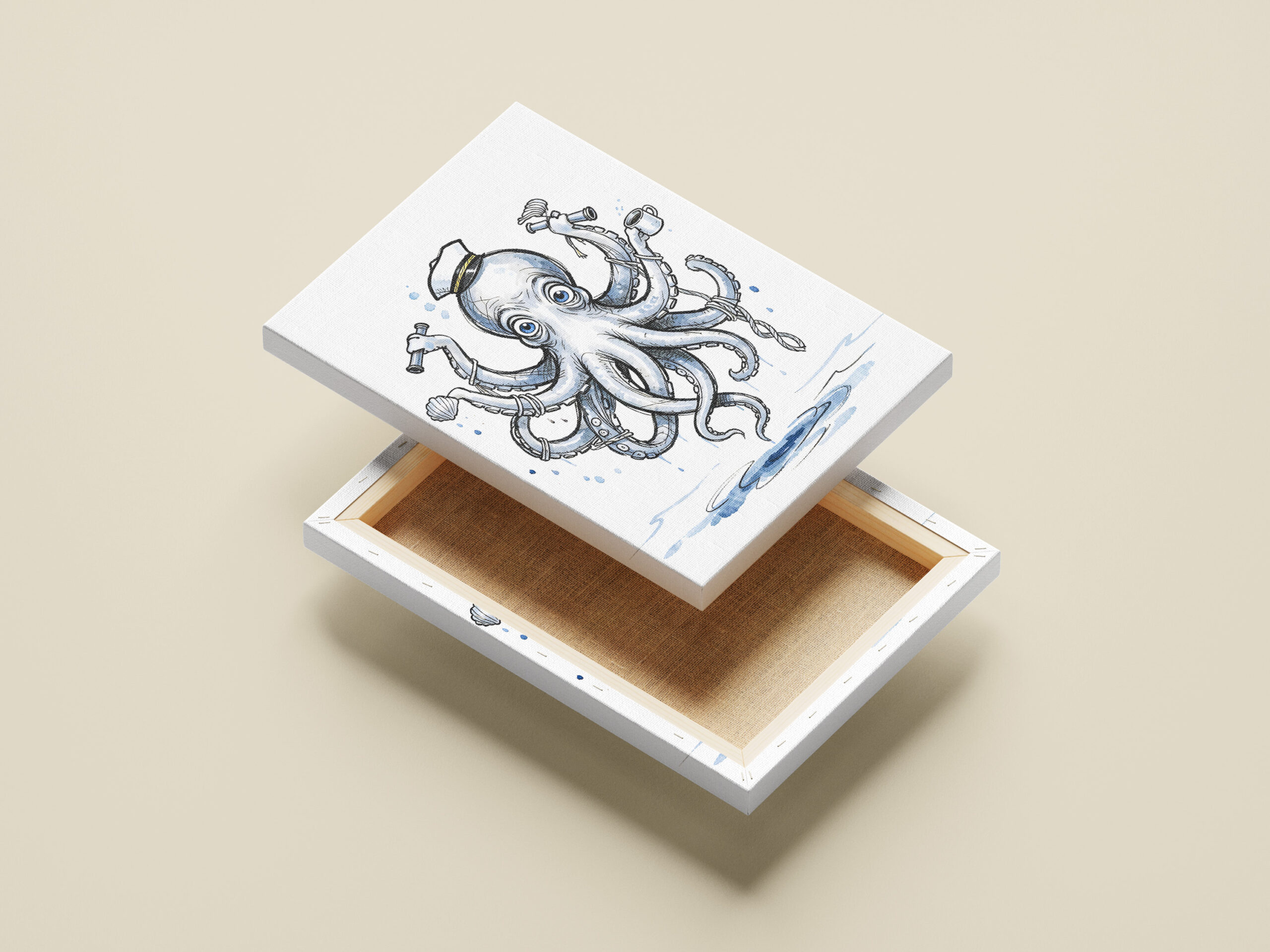 raxxa Canva: Octopus Juggling Anchors in Playful Marine Ink Illustration – Bild 2