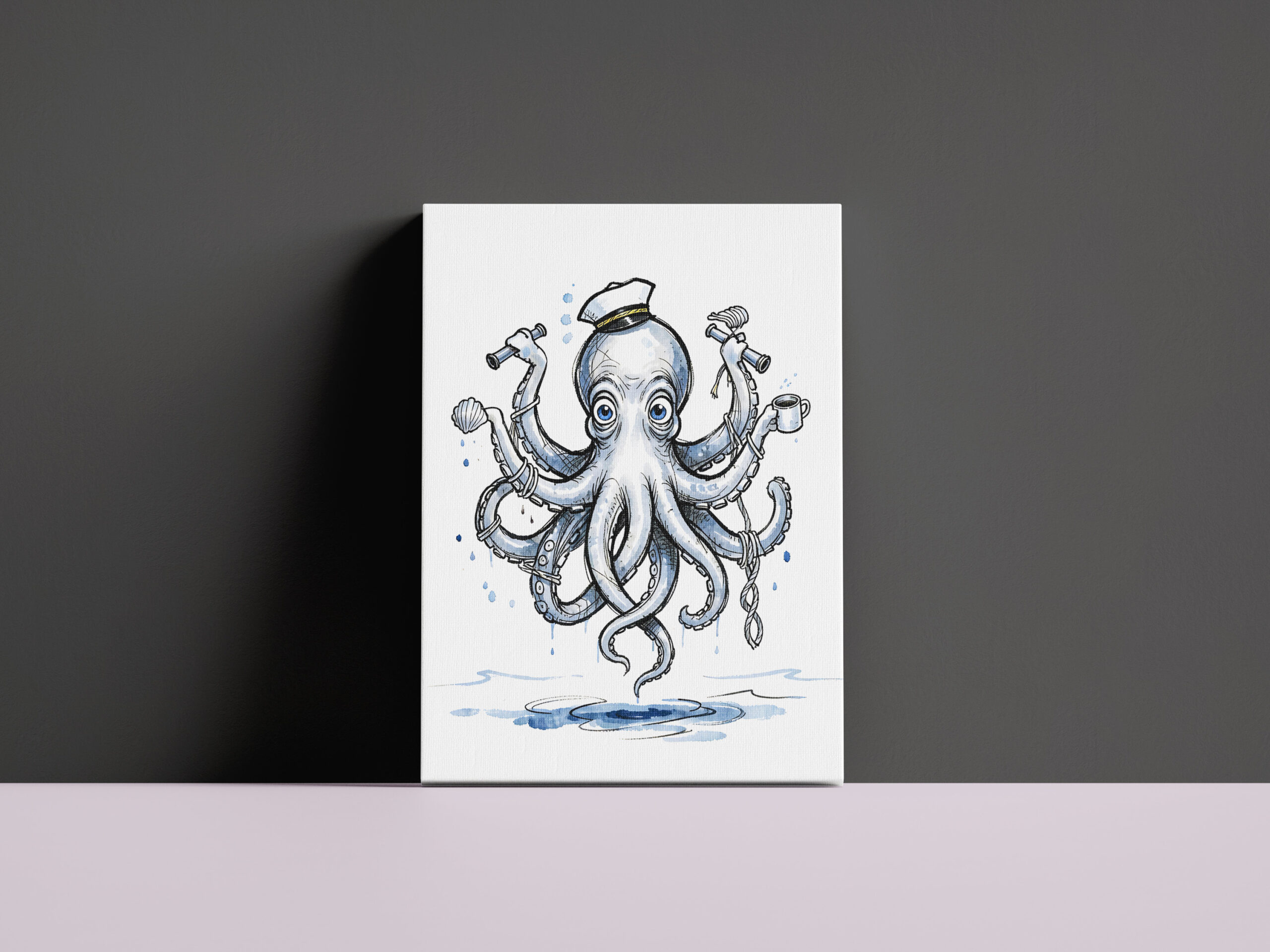 raxxa Canva: Octopus Juggling Anchors in Playful Marine Ink Illustration – Bild 3