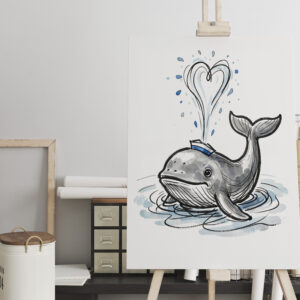 raxxa Canva: Joyful Whale Spraying Heart Fountain Marine Ink Illustration