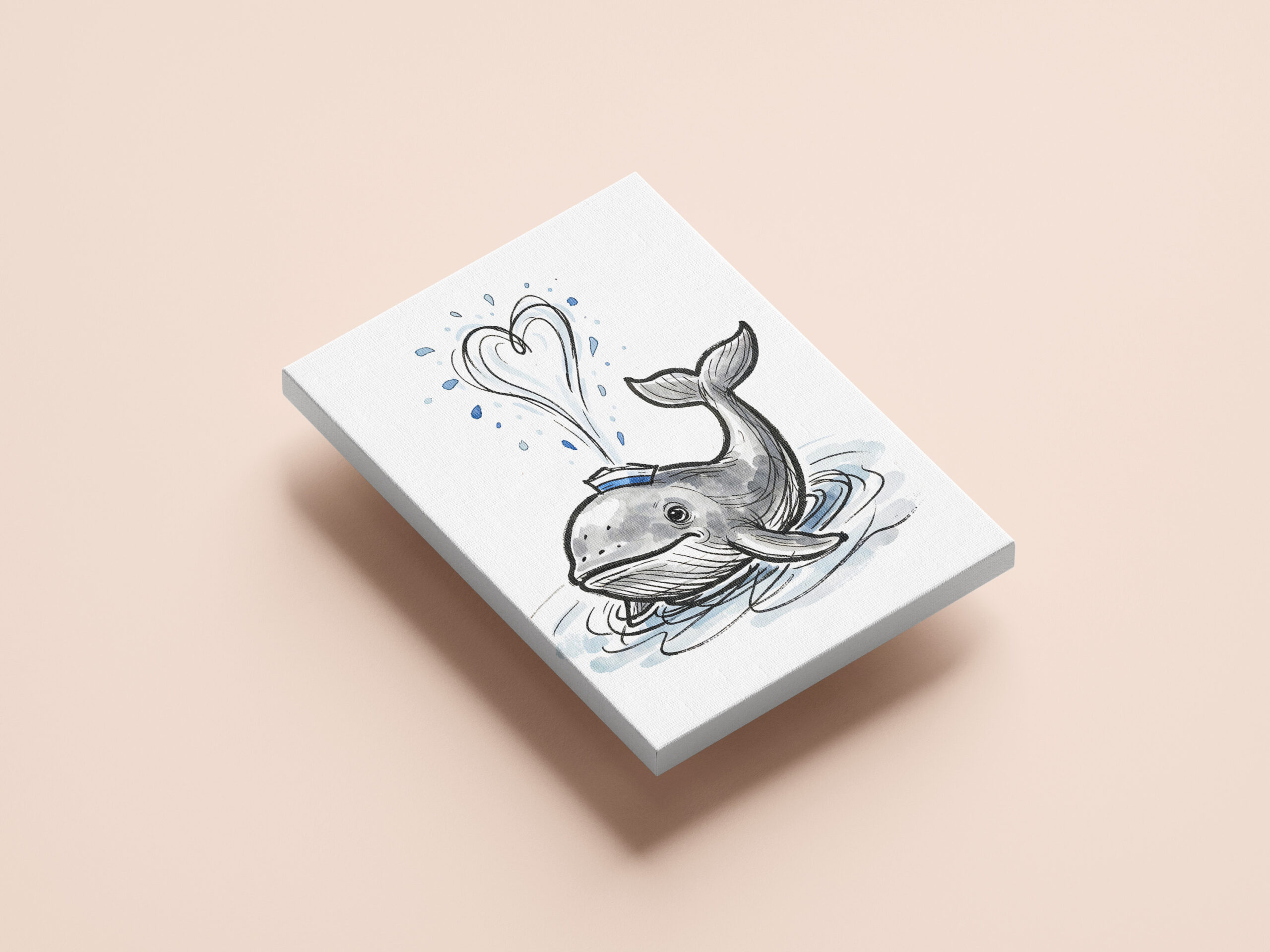 raxxa Canva: Joyful Whale Spraying Heart Fountain Marine Ink Illustration – Bild 2