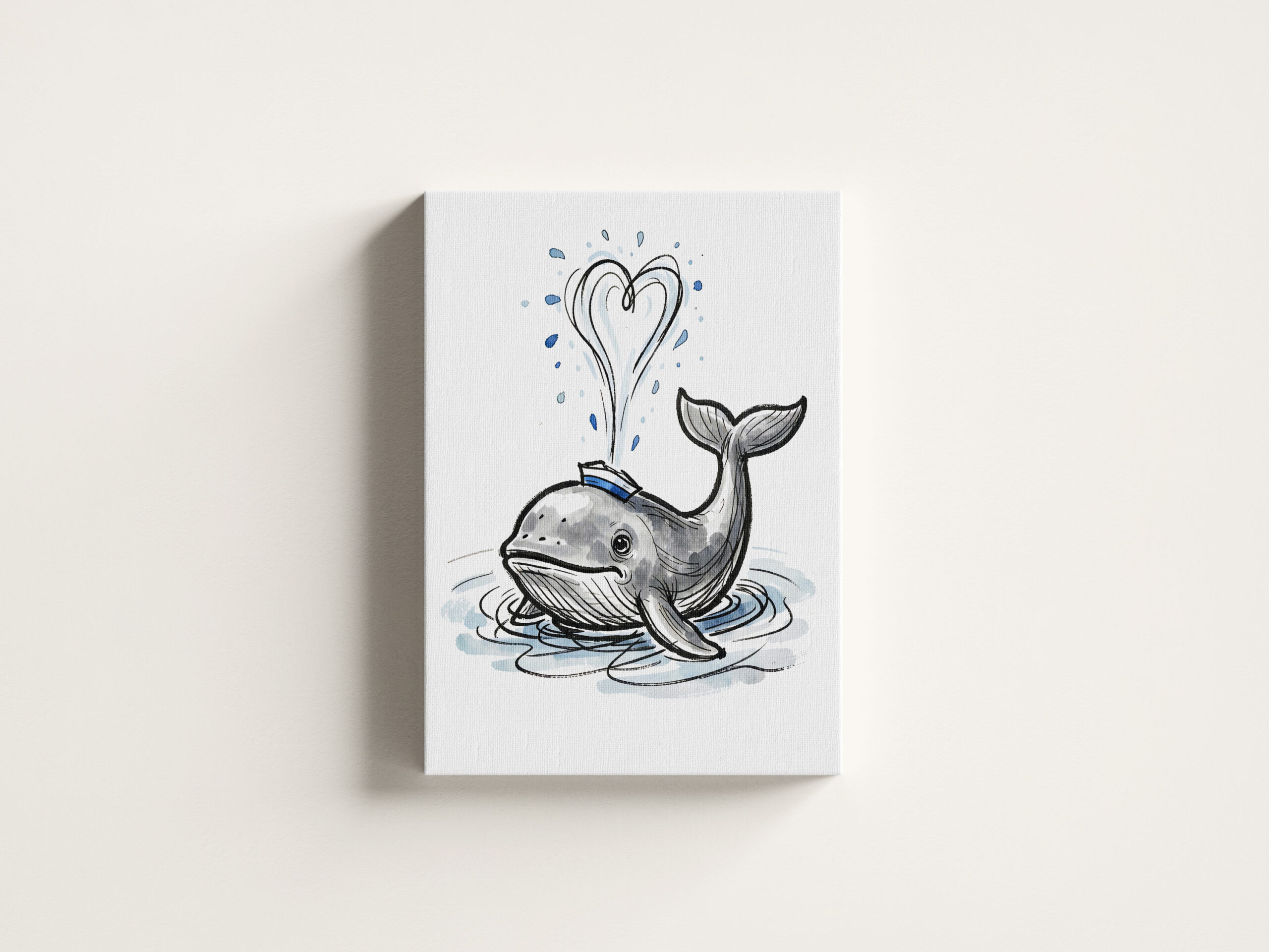 raxxa Canva: Joyful Whale Spraying Heart Fountain Marine Ink Illustration – Bild 3