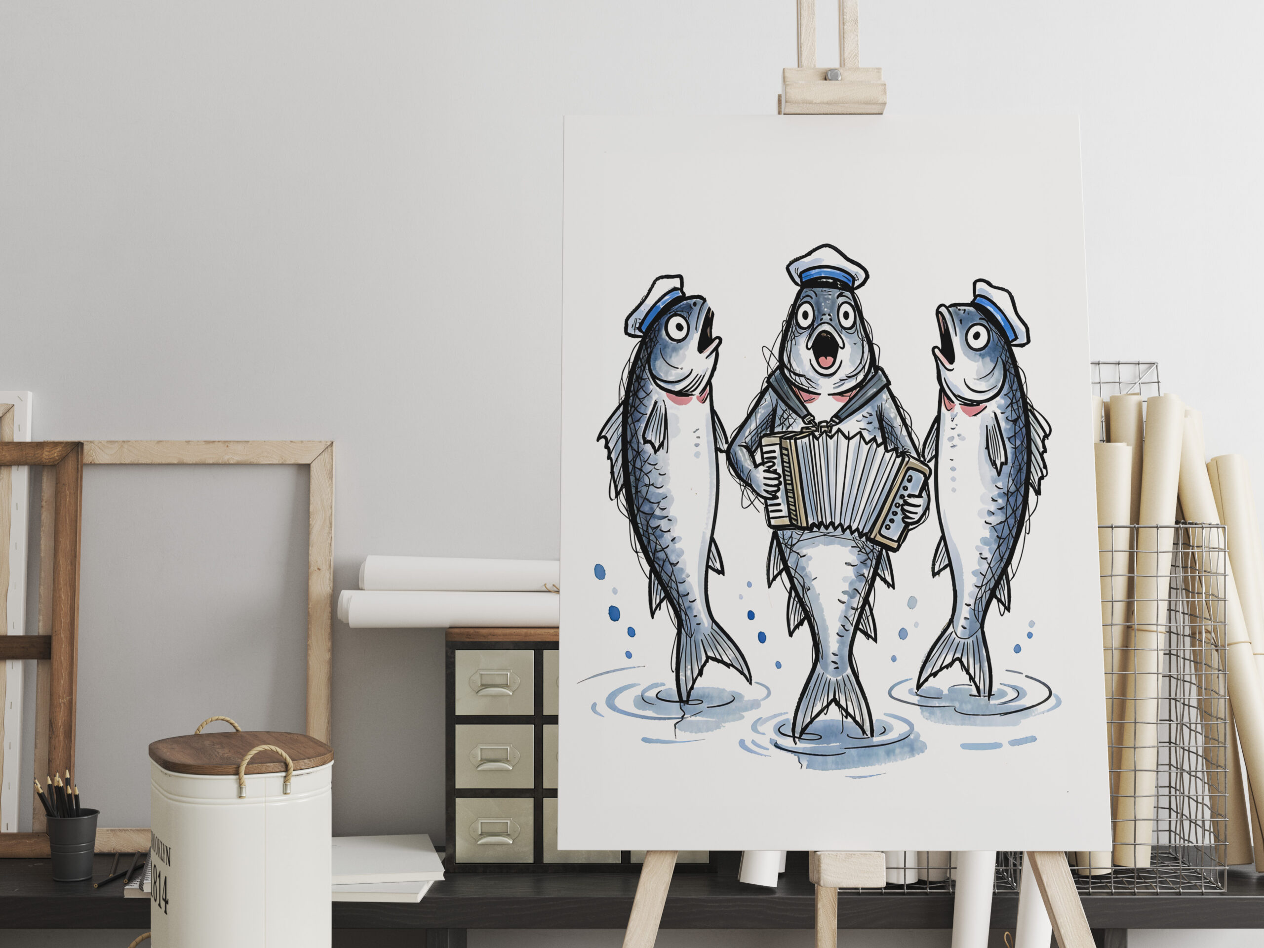 raxxa Canva: Cod Leading Chanty Choir in Marine Ink Illustration – Bild 2