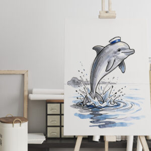 raxxa Canva: Playful Dolphin Leaping High in Marine Ink Illustration