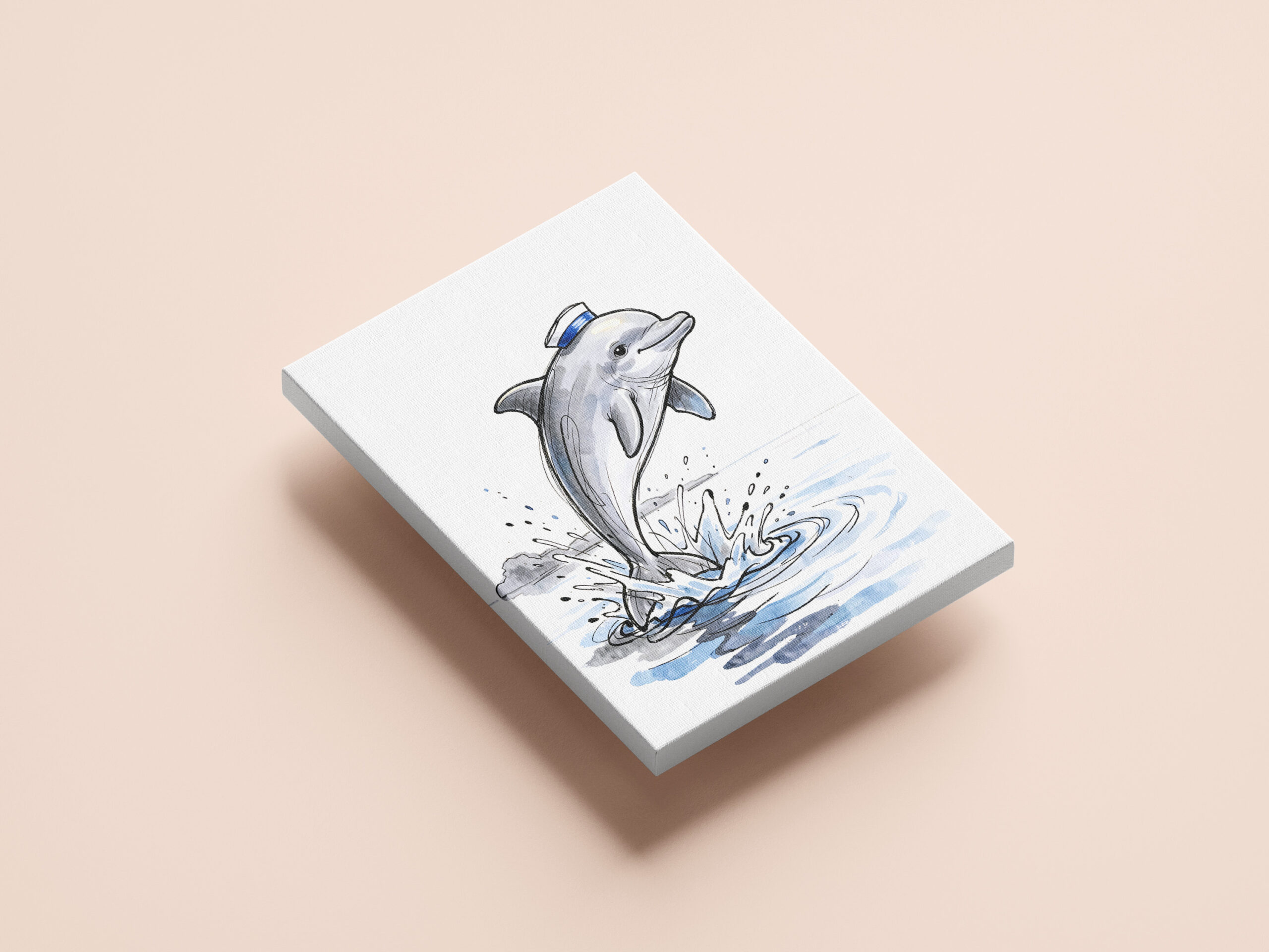 raxxa Canva: Playful Dolphin Leaping High in Marine Ink Illustration - Imagen 2
