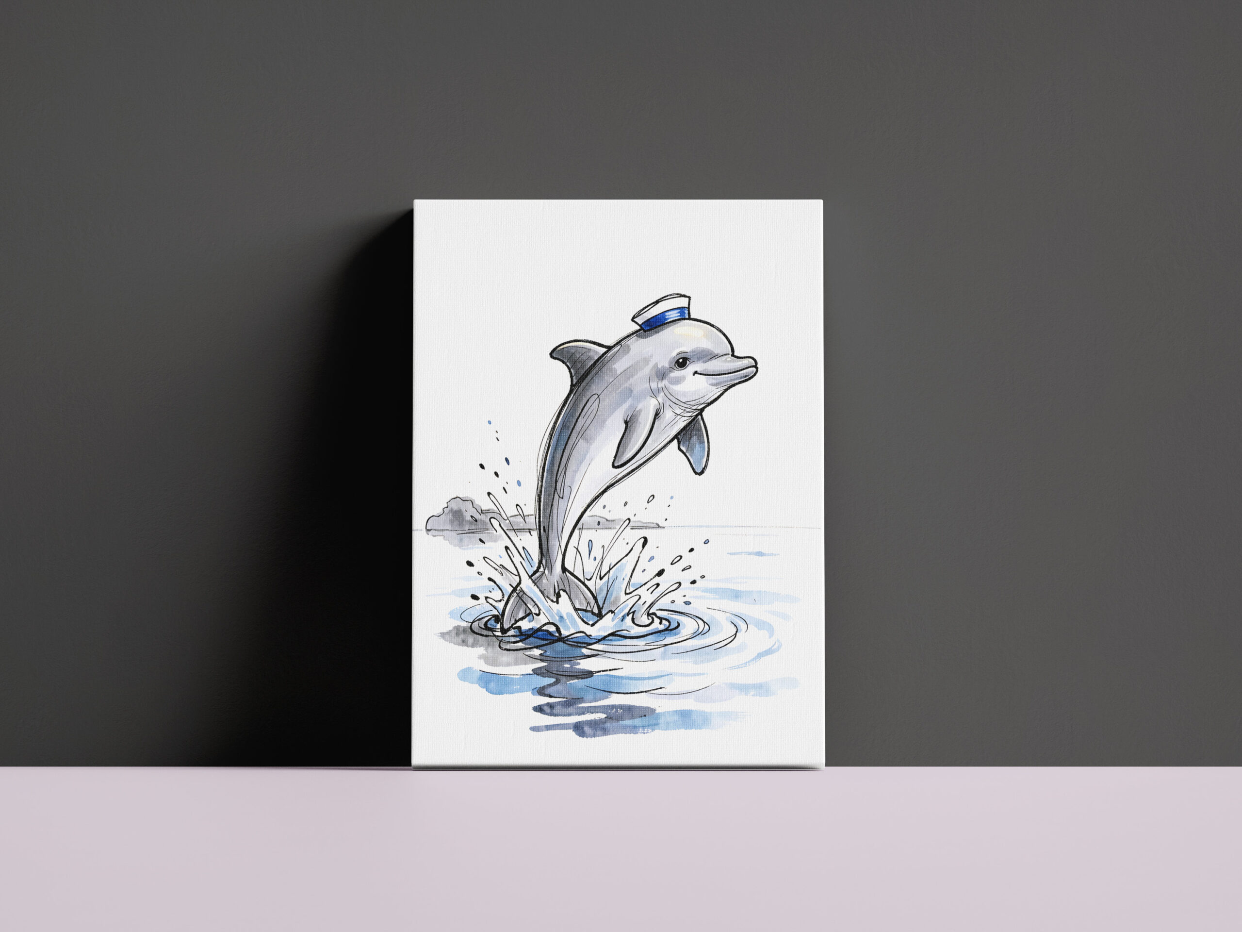 raxxa Canva: Playful Dolphin Leaping High in Marine Ink Illustration - Imagen 3