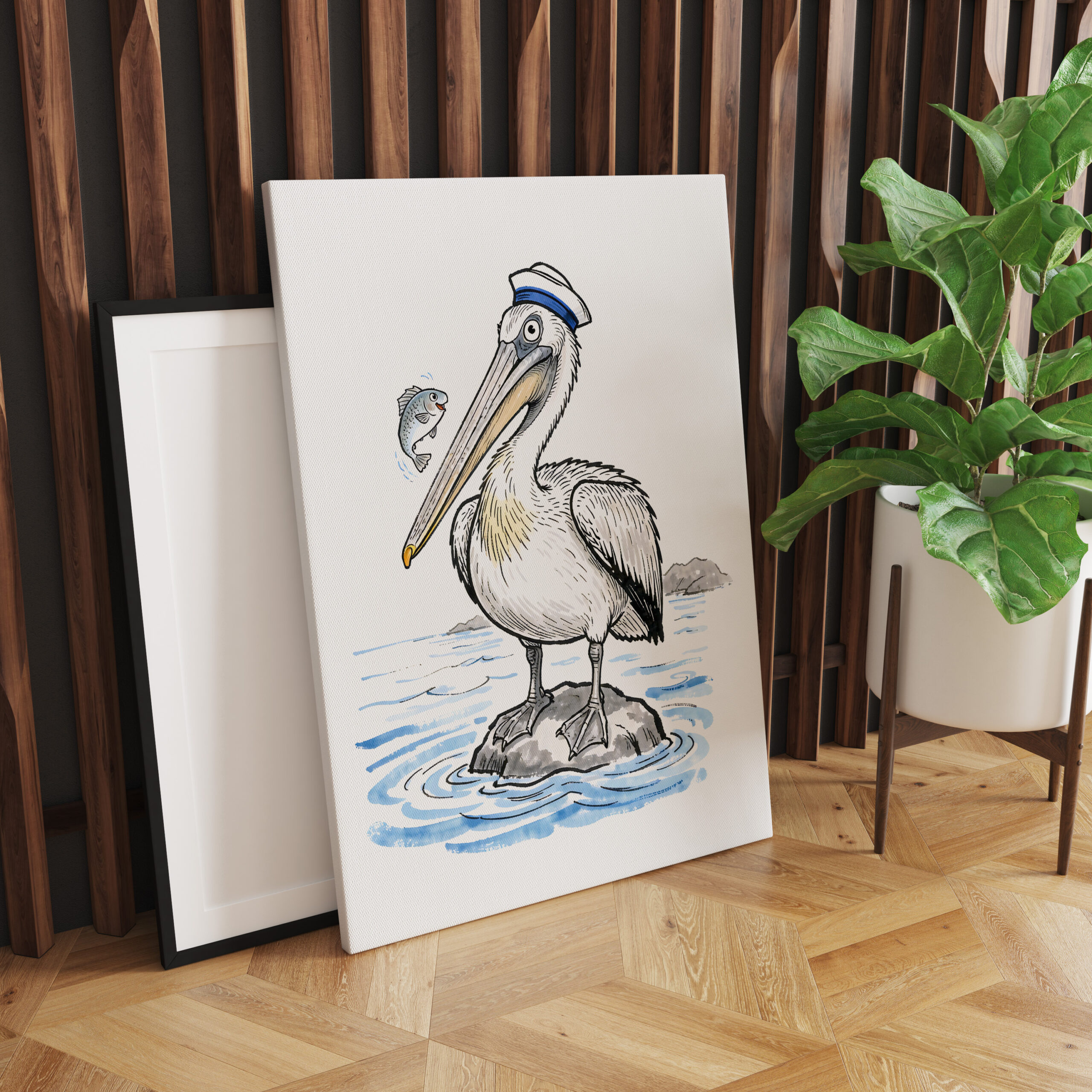 raxxa Canva: Pelican Standing Proud on Rock Ink Illustration – Image 2