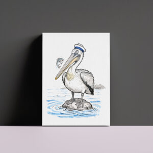 raxxa Canva: Pelican Standing Proud on Rock Ink Illustration