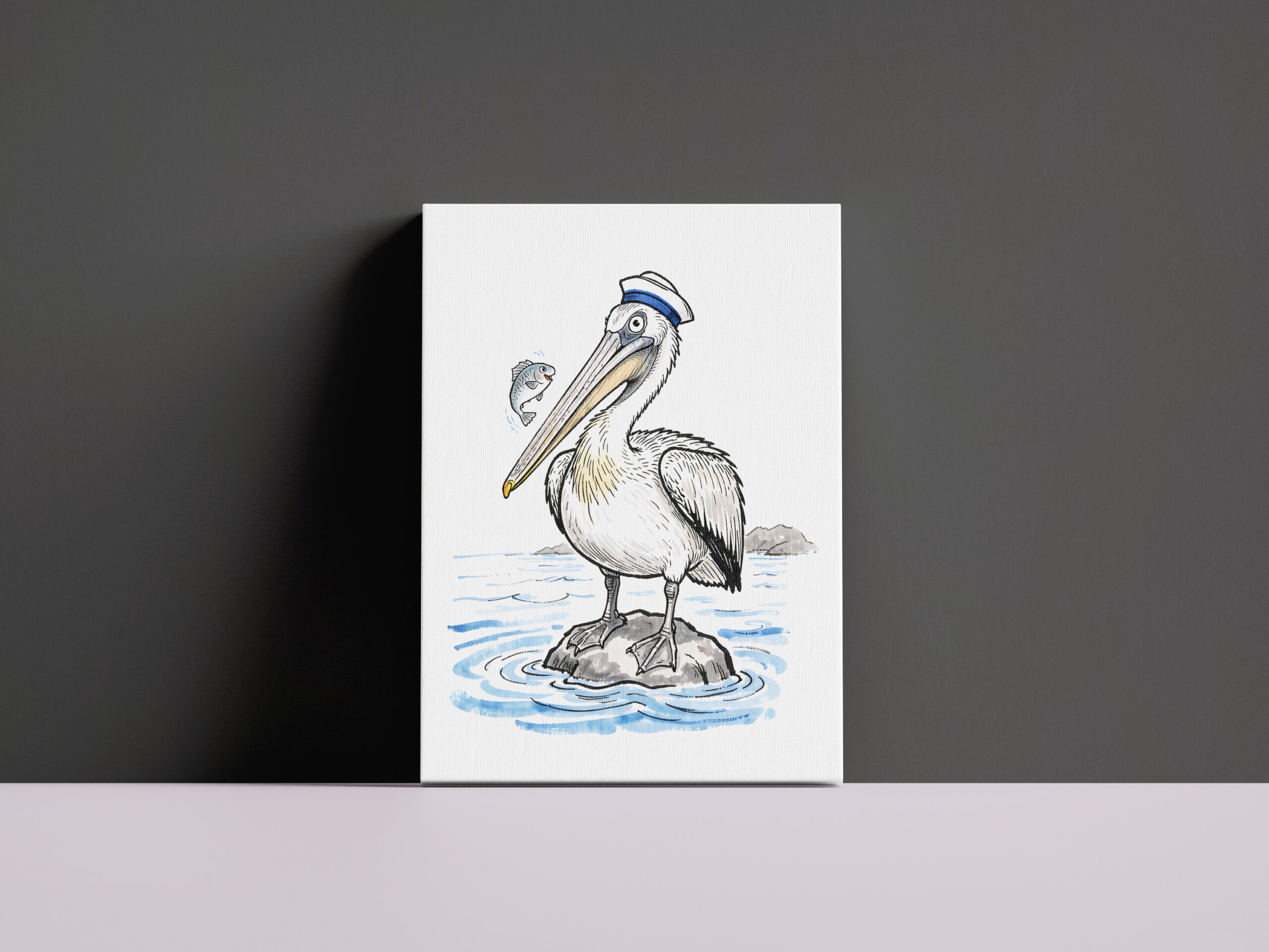 raxxa Canva: Pelican Standing Proud on Rock Ink Illustration