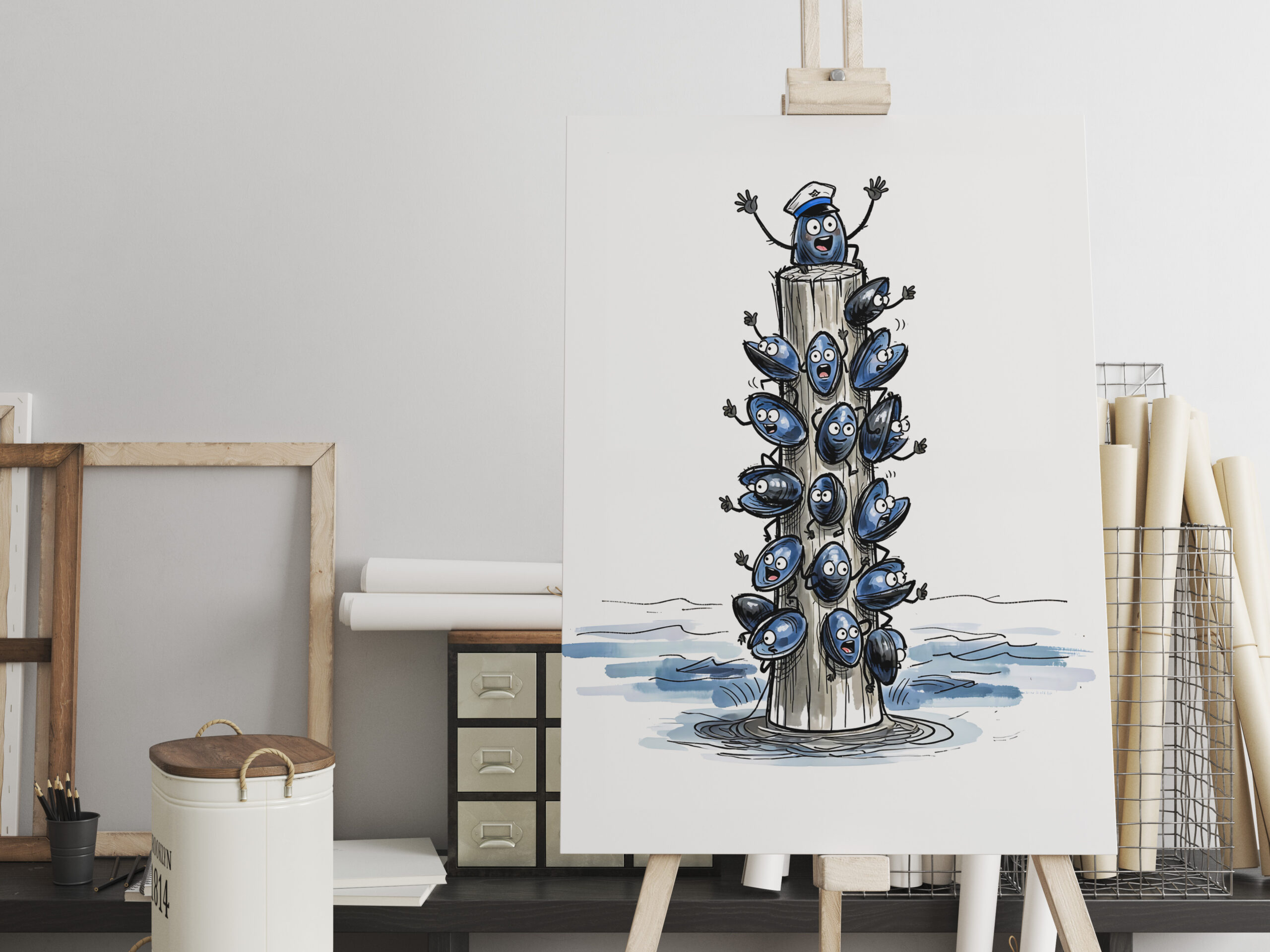 raxxa Canva: Chatty Mussel Gang Talking Together Marine Ink Illustration - Imagen 2