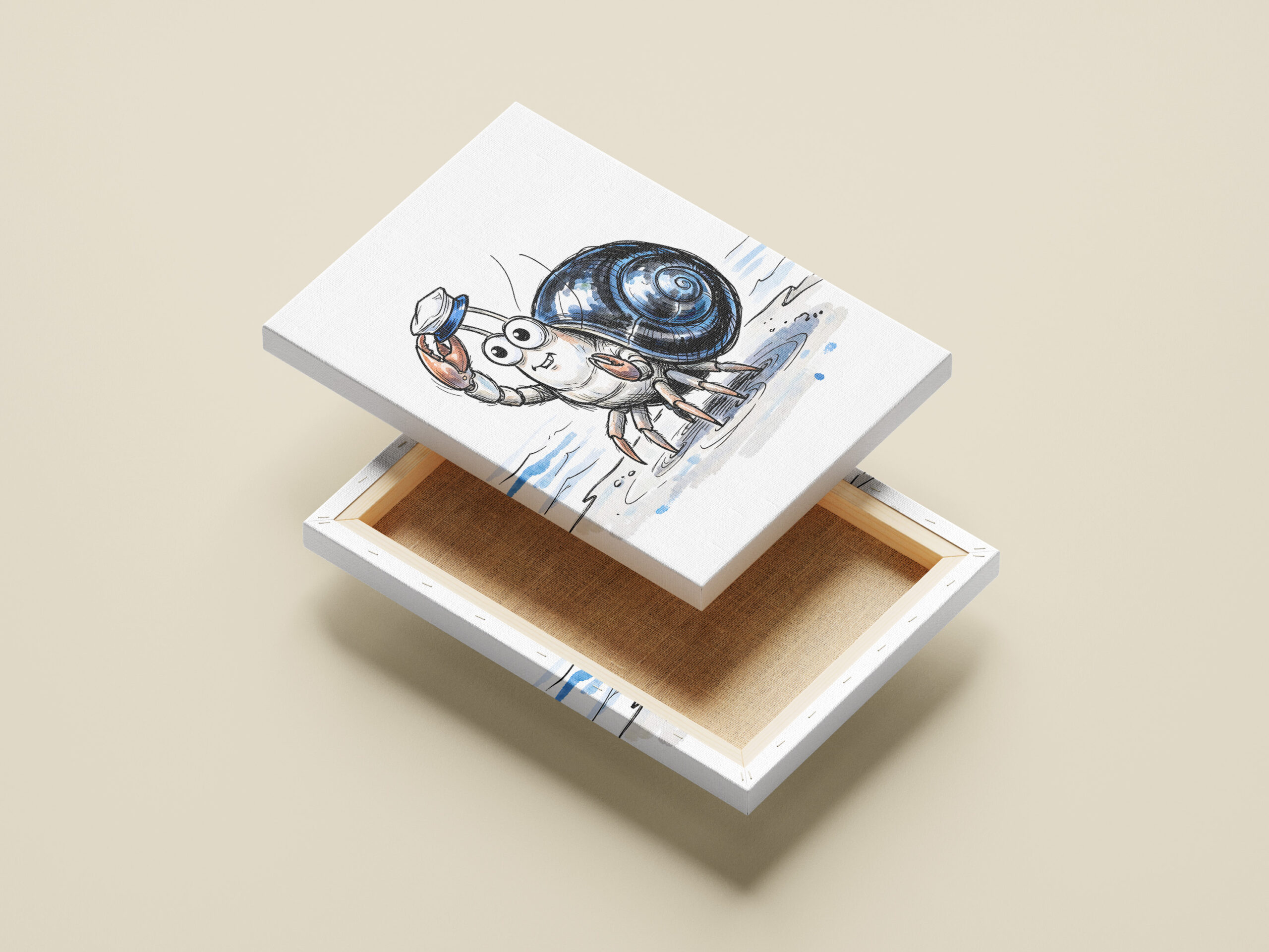 raxxa Canva: Hermit Crab Waving Cheerfully in Marine Ink Illustration - Image 2
