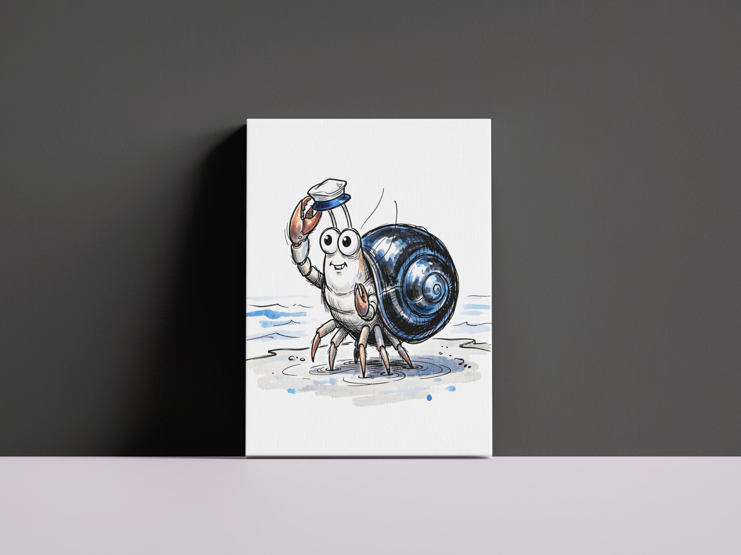 raxxa Canva: Hermit Crab Waving Cheerfully in Marine Ink Illustration - Image 3