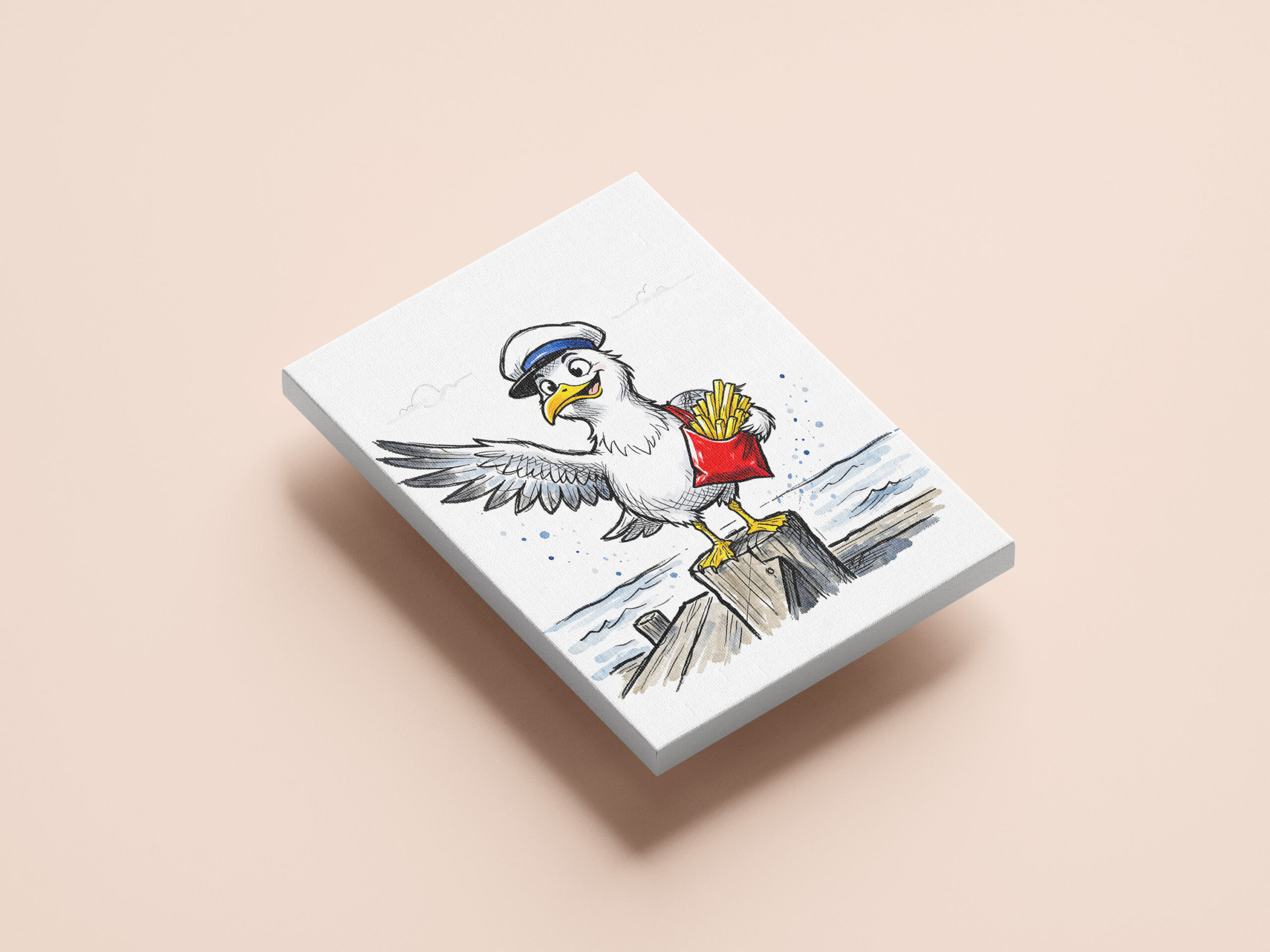 raxxa Canva: Seagull Stealing French Fries Marine Ink Illustration - immagine 2