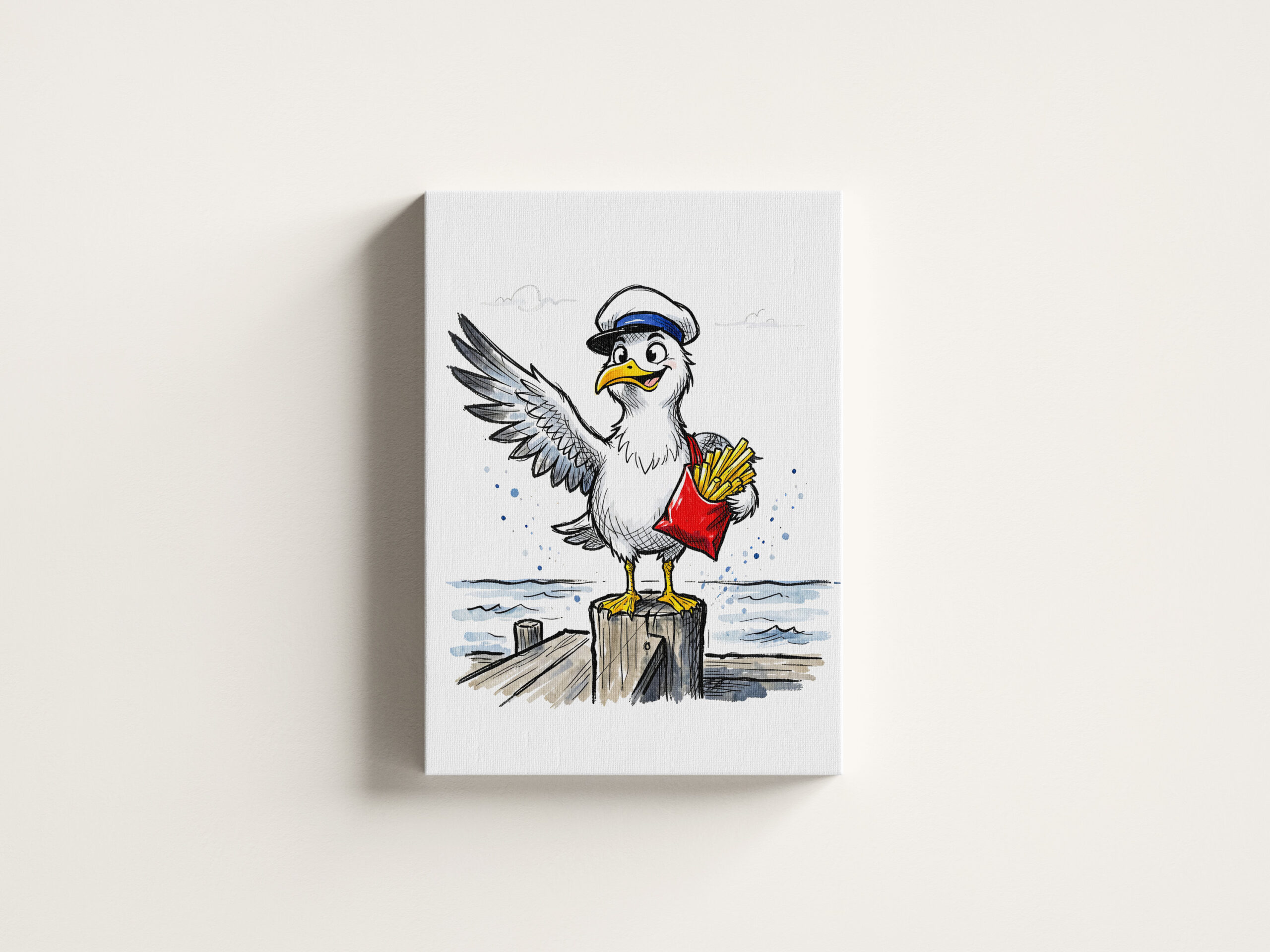 raxxa Canva: Seagull Stealing French Fries Marine Ink Illustration - immagine 3